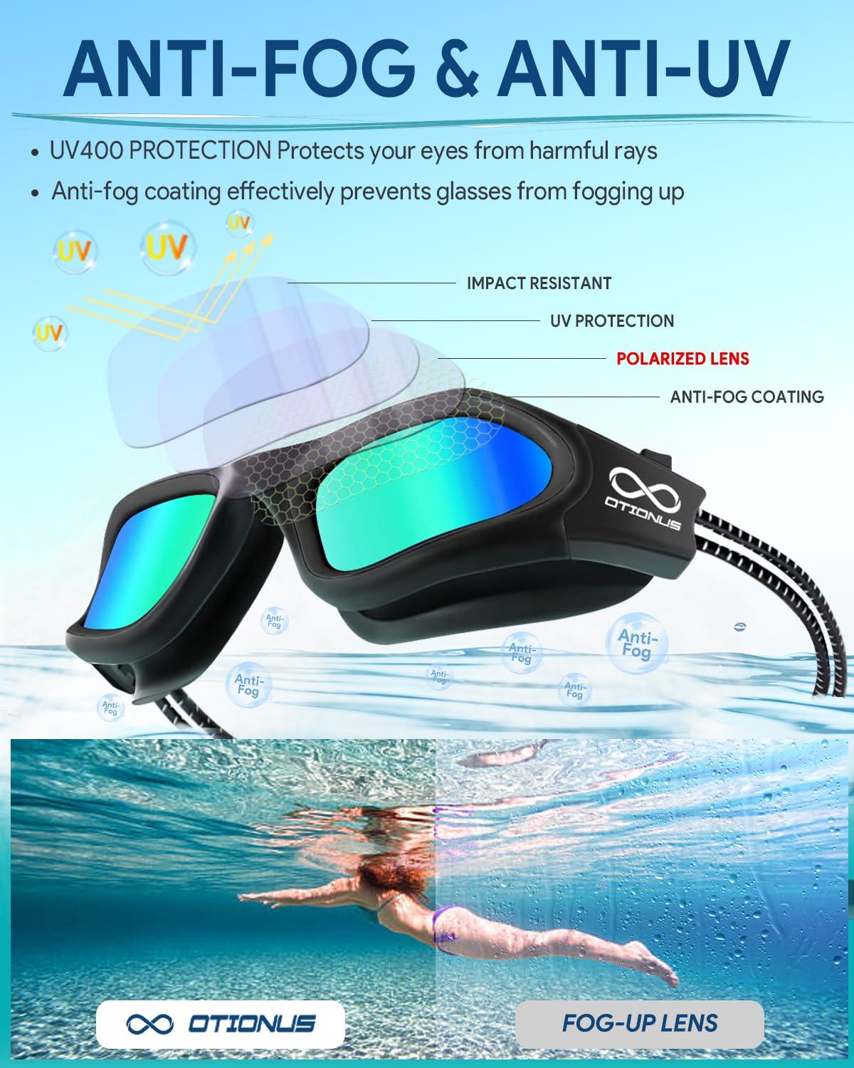 Otionus Otionus Swim Goggles, Polarized Adult Swimming Goggles Bungee Strap No Hair Pulling Anti-fog Pool Goggles for Men Women