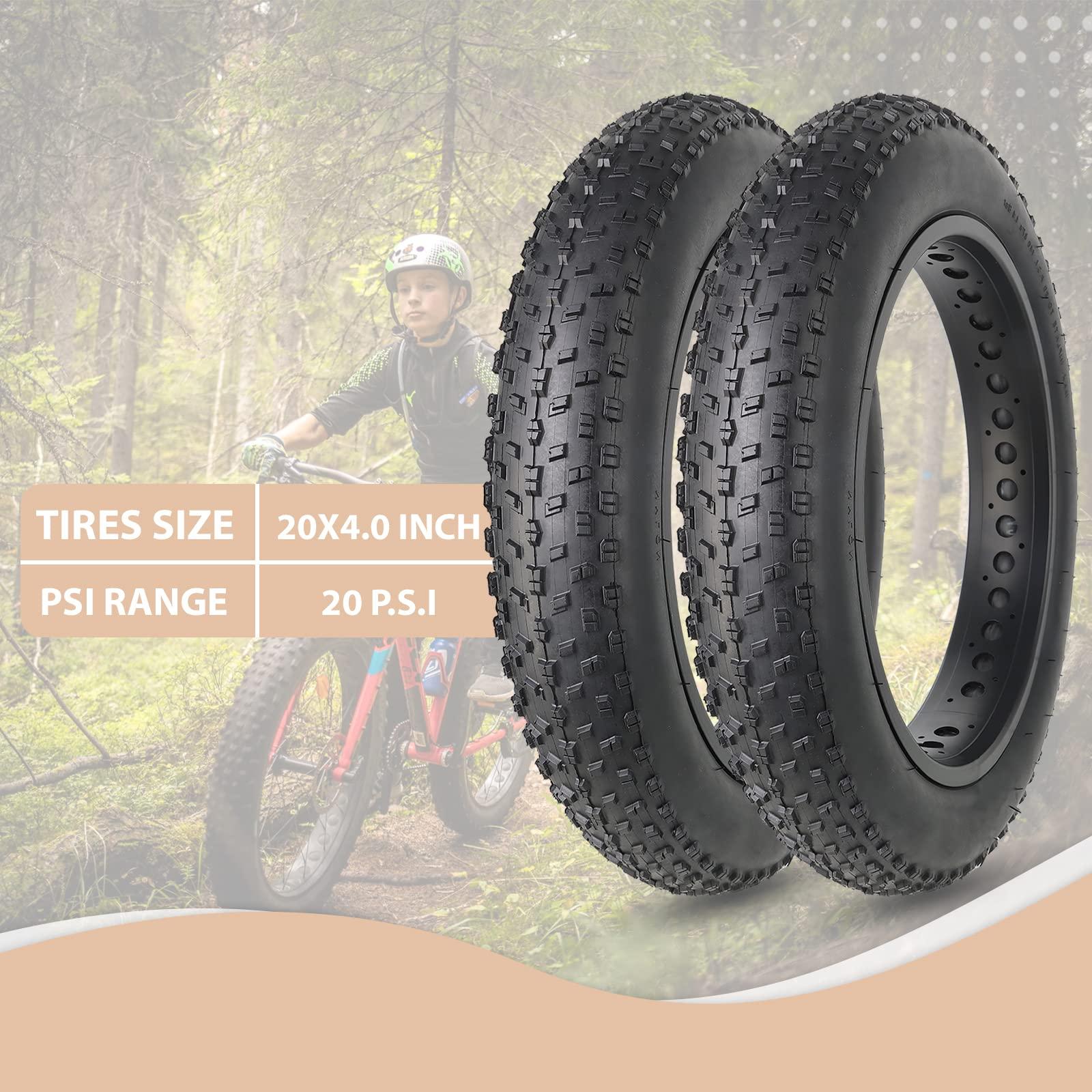MOHEGIA MOHEGIA Fat Tire,20x4.0 inch Fat Bike Tire,High-Performance and All-Terrain Folding Replacement MTB Bicycle Tire with Street or Trail Riding (Black/2 Tires)