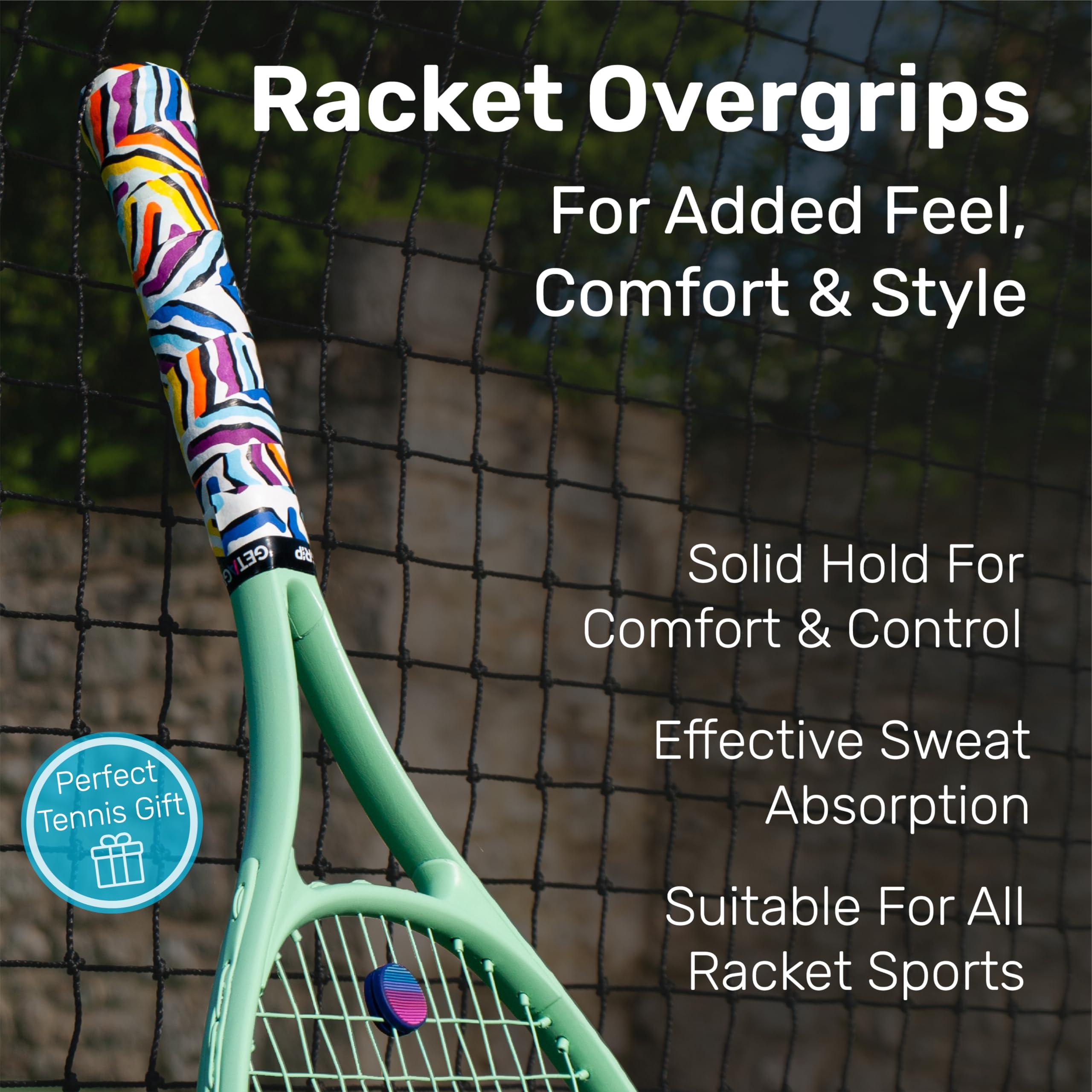 Get A Grip Get A Grip - Custom Tennis Racket Grip Tape - Anti-Slip/Quick-Drying Tennis Overgrips - Precut Badminton Racket Grip with Finishing Tape (Find Your Flair Pack, 3 Grips (15% Discount))