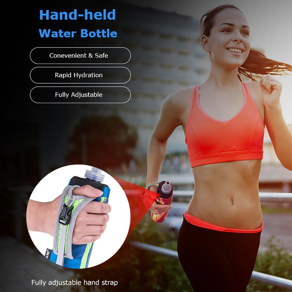 OUNERGY OUNERGY Handheld Water Bottle Bag with 500ml Soft Flask, Wear-Resistant Hydration Pack Suitable for Running Hiking Cycling (Black-with Bottle)