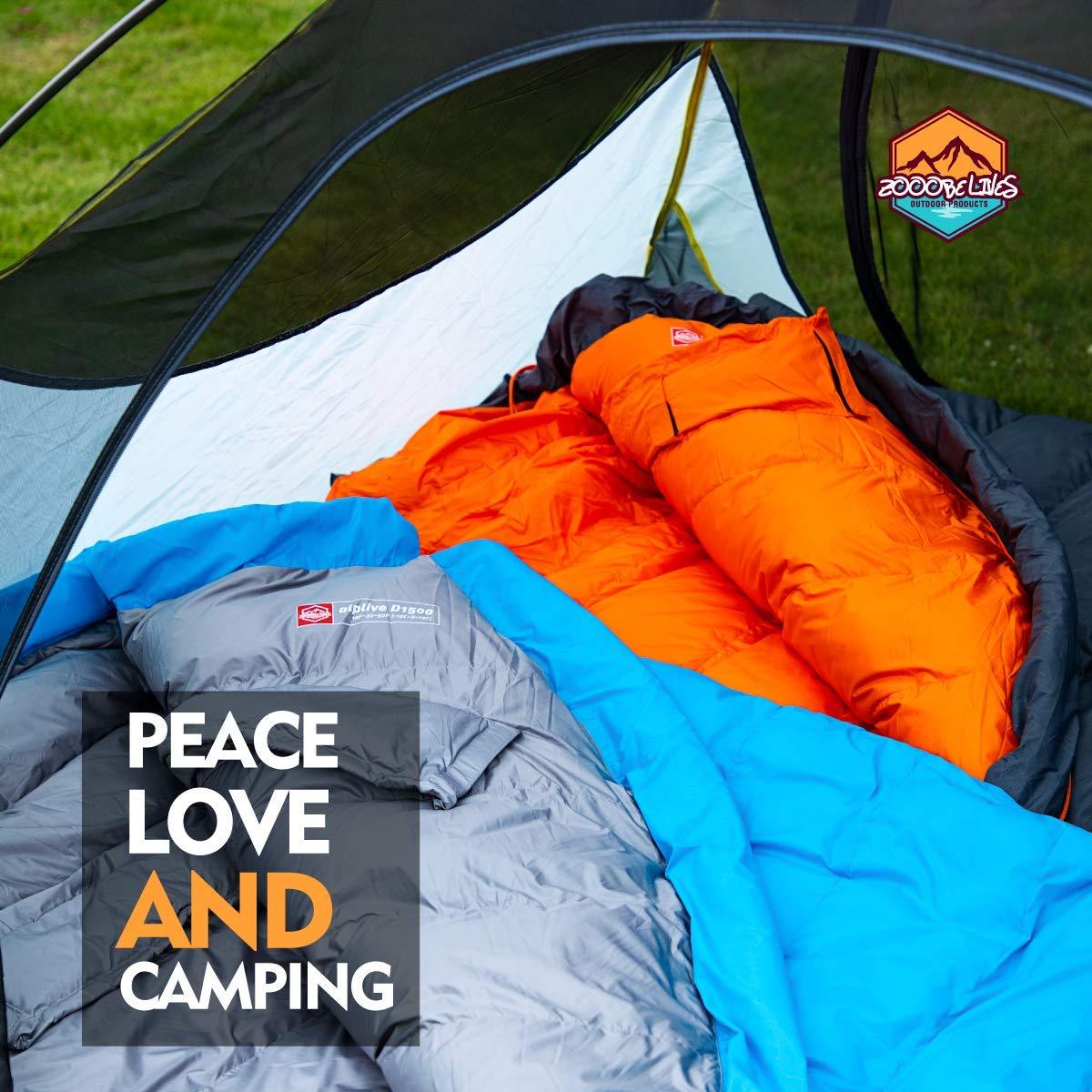 ZOOOBELIVES ZOOOBELIVES 10 Degree F Hydrophobic Down Sleeping Bag for Adults - Lightweight and Compact 4-Season Mummy Bag for Backpacking, Camping, Mountaineering and Other Outdoor Activities Alplive D1500