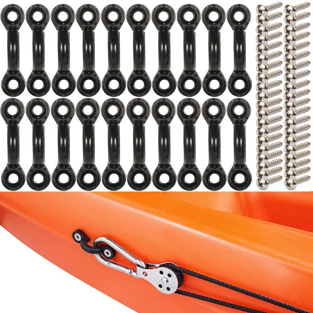 Borogo Borogo Kayak Pad Eye Kit, 20PCS Nylon Bungee Deck Loops Tie Down Pad Eye with 40 Screws for Boat Kayak Deck Rigging Kit