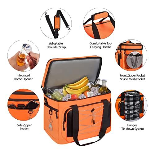 Maelstrom Maelstrom Collapsible Soft Sided Cooler - 60 Cans Extra Large Lunch Cooler Bag Insulated Leakproof Camping Cooler, Portable for Grocery Shopping, Camping, Tailgating and Road TripsOrange