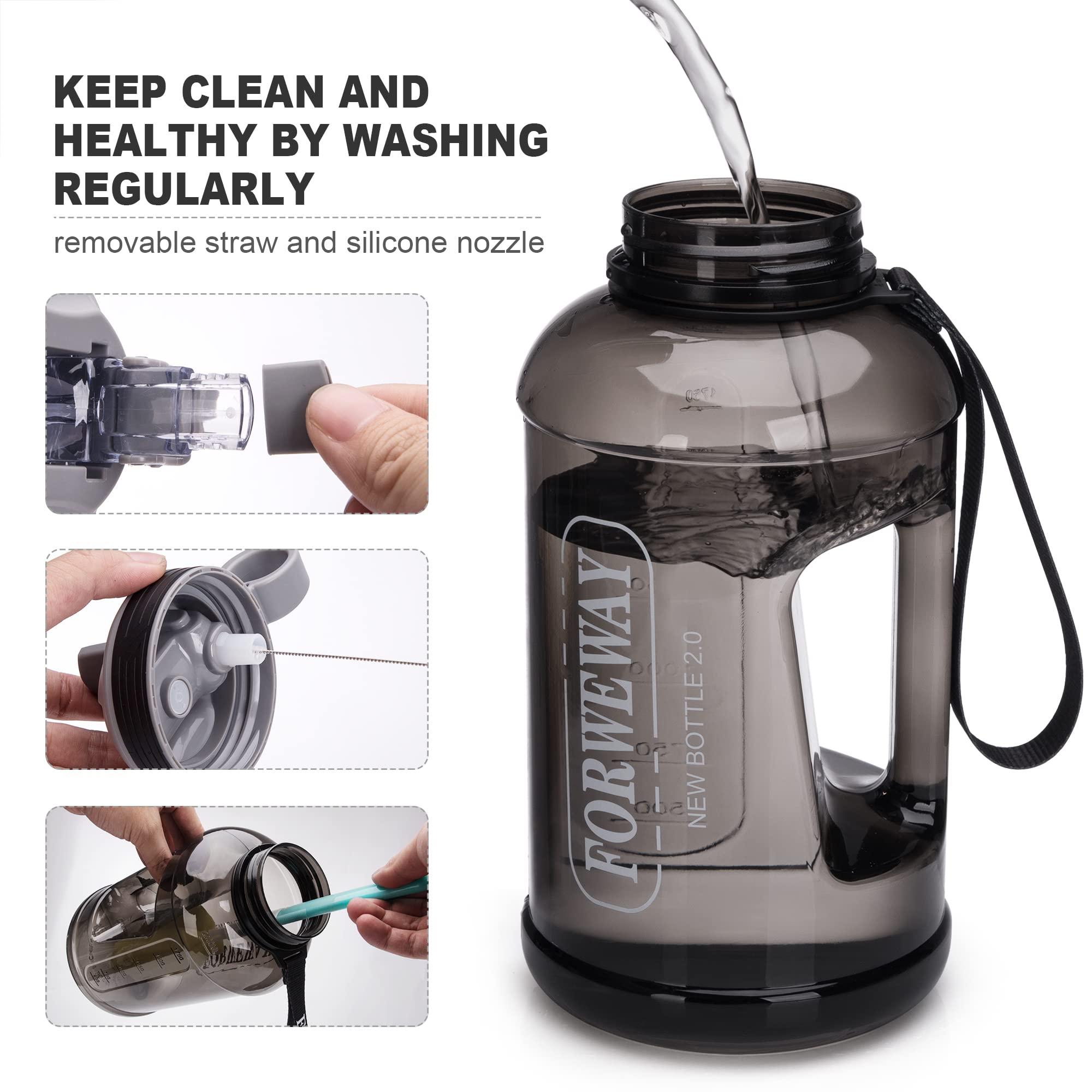 FORWEWAY FORWEWAY Half Gallon Water Bottle with Straw Leakproof Large Sports Water Bottle with Handle 2L/74oz BPA Free Water Jug for Camping Hiking (2.2L, Black)