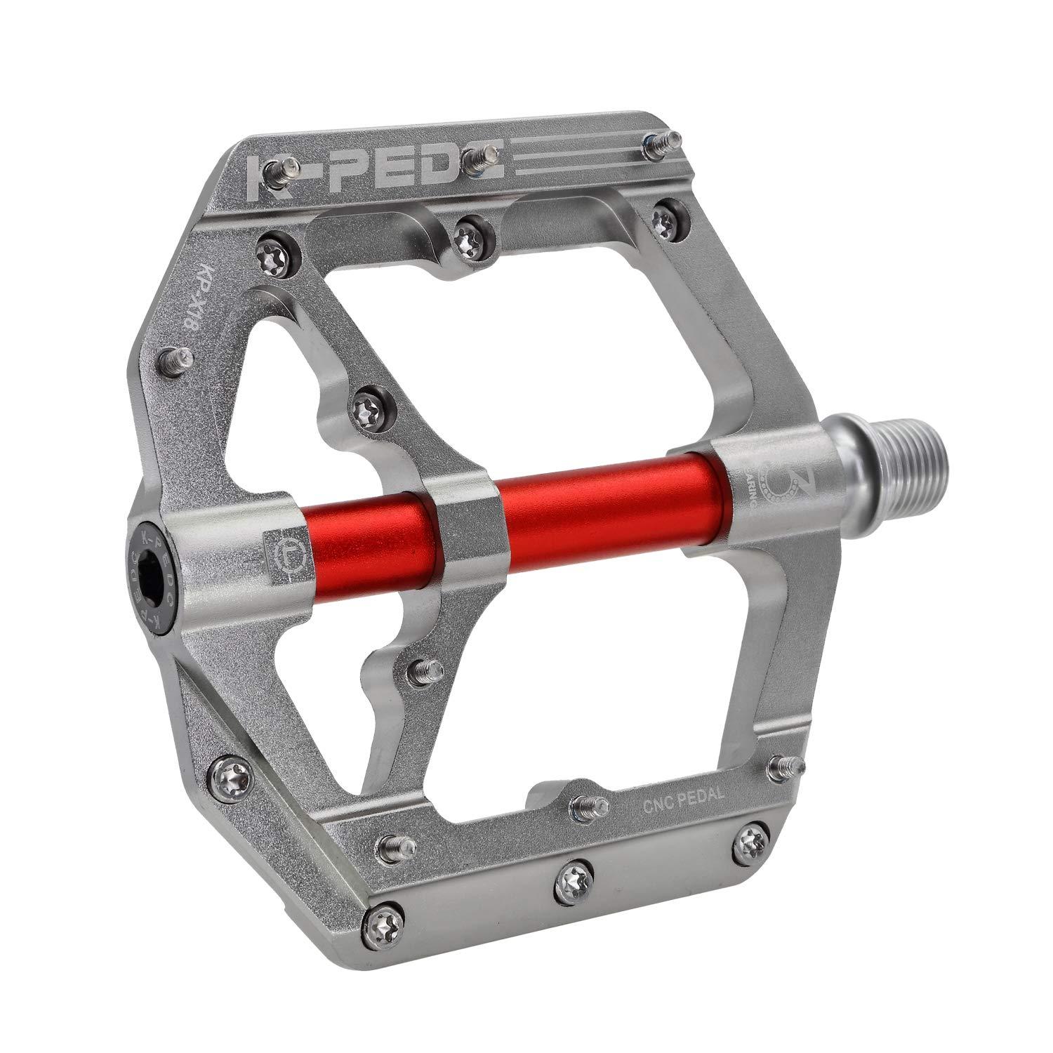 K PEDC K PEDC Aluminum Alloy 9/16" Bike Pedal MTB Wide Platform Flat Non-Slip Bicycle Pedals with 3 Bearings for Mountain Bikes, Road, BMX