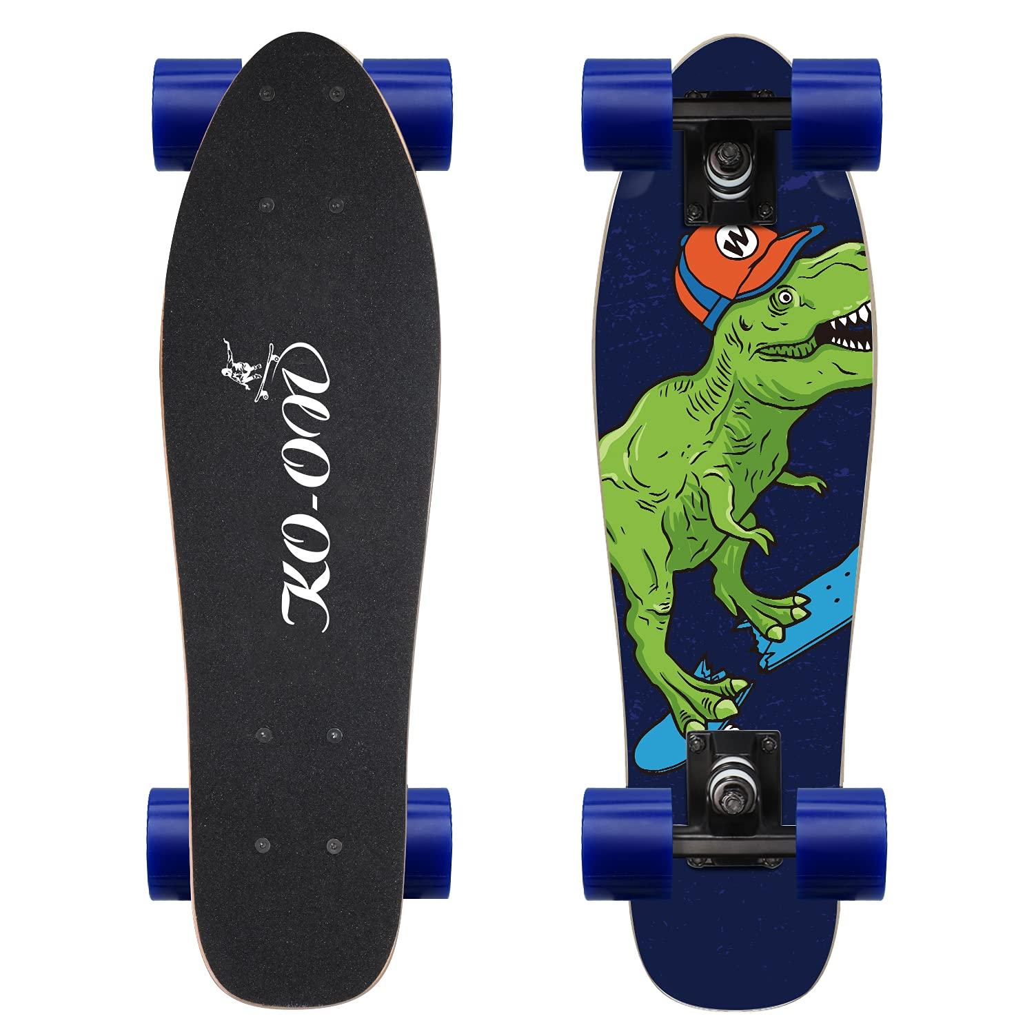 KO-ON KO-ON Skateboard Complete Skateboards 22 Inch Mini Cruiser Skateboards for Beginners Kids Boys and Girls (Castor T-Rex)