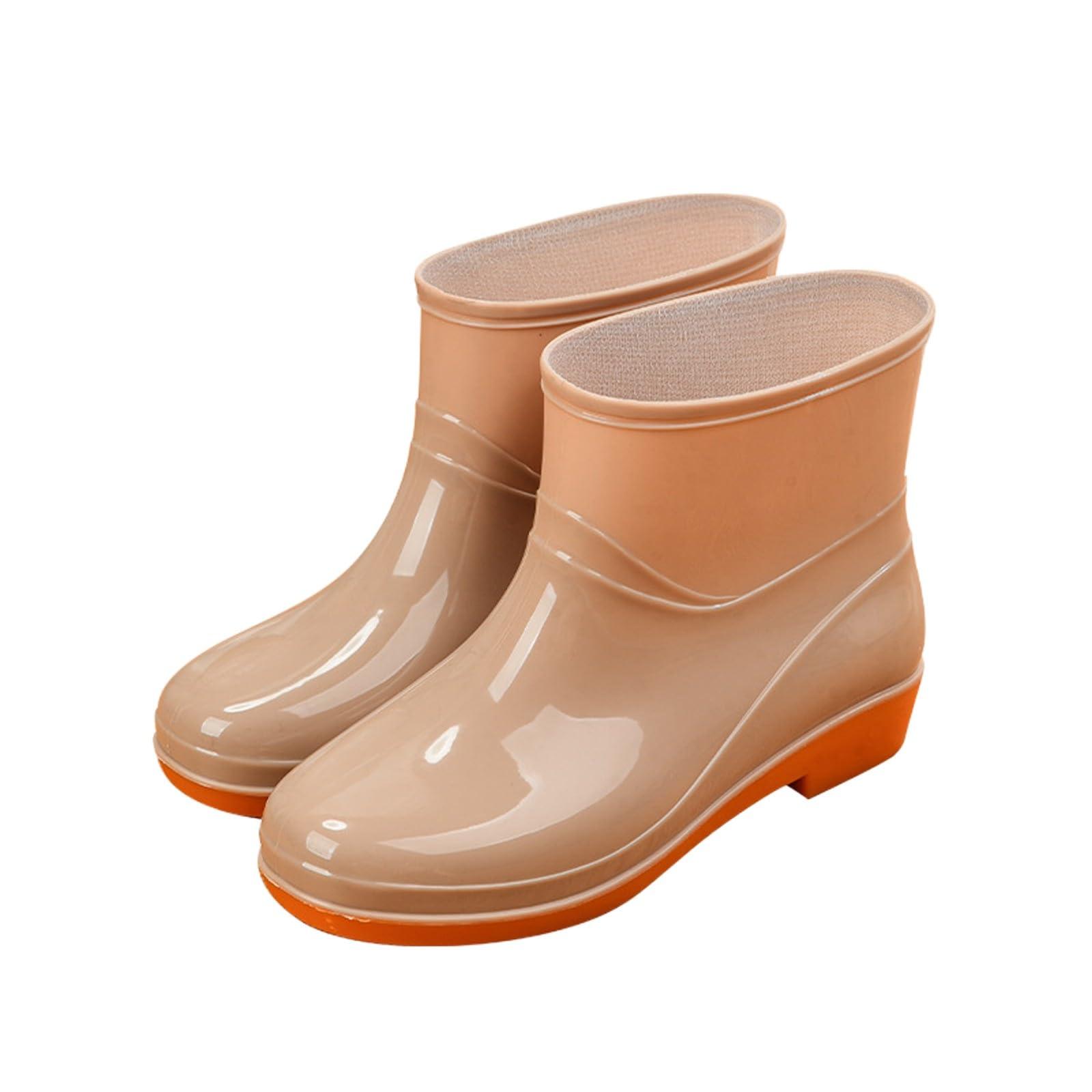 IWIHMIV IWIHMIV Short Boots Rain Boots for Women Short Rubber Boots Waterproof Ankle Rain Boots Comfortable Slip On Rain Boots for WomenKhaki,7.5