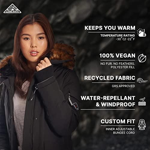 ALPINE NORTH Alpine North Women's Vegan Down Long Parka Winter Jacket, Black, Medium