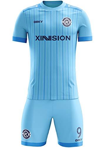 ORKY ORKY Custom Soccer Jersey with Short Men Youth Kids Football Uniform Full Kit(Blue XL)