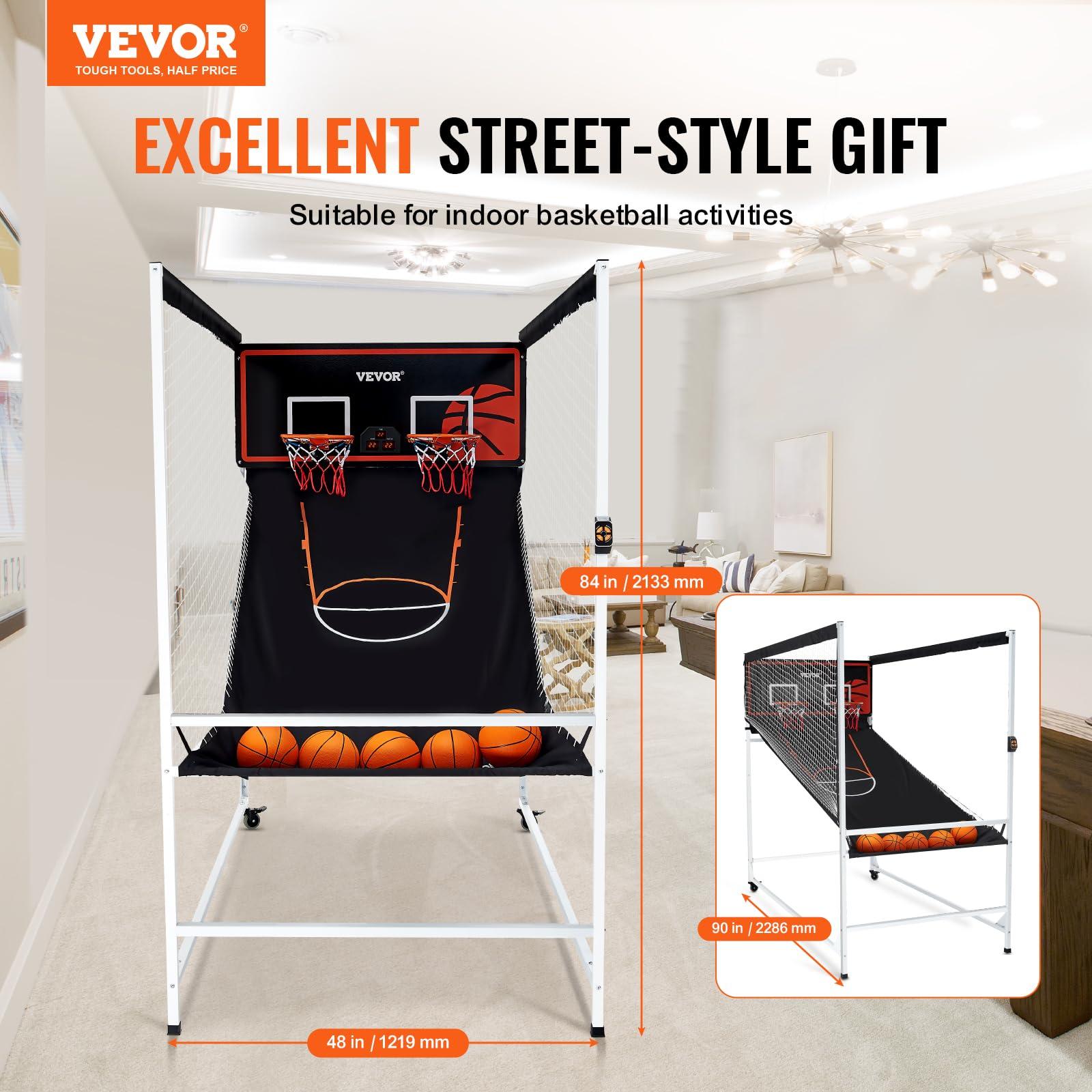 VEVOR VEVOR Arcade Cage Basketball Game, 2 Player Home Dual Shot Sport with 5 Balls, 8 Game Modes, Electronic Scoreboard, and Inflation Pump, Indoor Basketball Game for Kids, Youth Adults