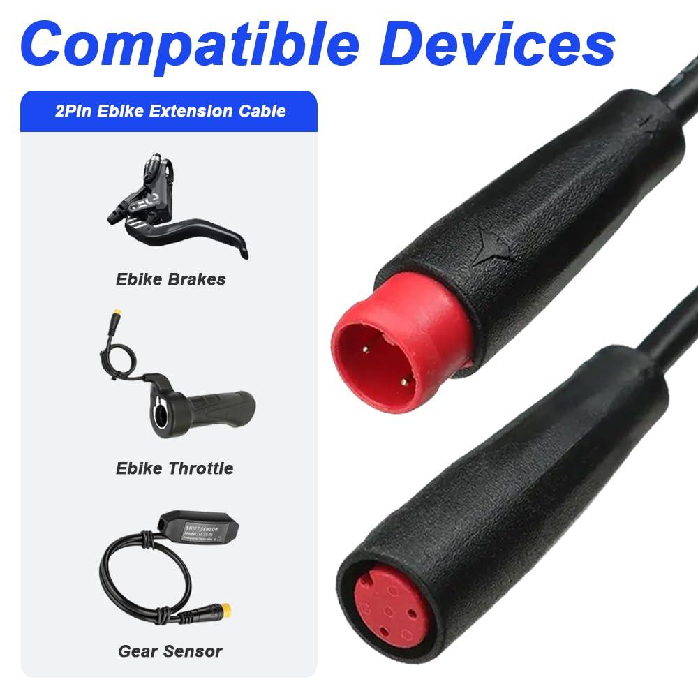 DKARDU DKARDU Ebike 2Pin Extension Cable, Waterproof Female to Male Elctric Bike Cord for Ebike Light, Gear Sensor and Brake in Ebike Modification Kit (2 Pack)