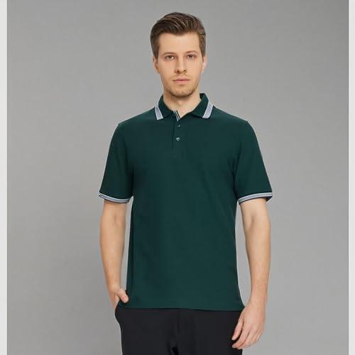 VEBOON Mens Short Sleeve Polo Shirts Summer Breathable Dry Fit Performance Moisture Wicking Collared Polo Shirts Dark Green