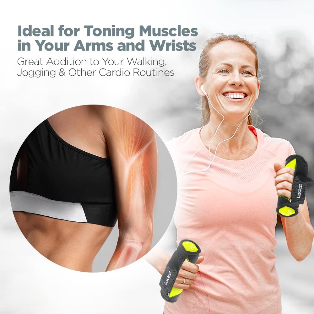 Logest LoGest Soft Hand Weights Adjustable Straps - Comes in 1LB Weights or 2LB or 3LB 4LB - Comfortable & Secure Weighted Neoprene Dumbbells with Straps for Walking Running Cardio Workout Physical Therapy