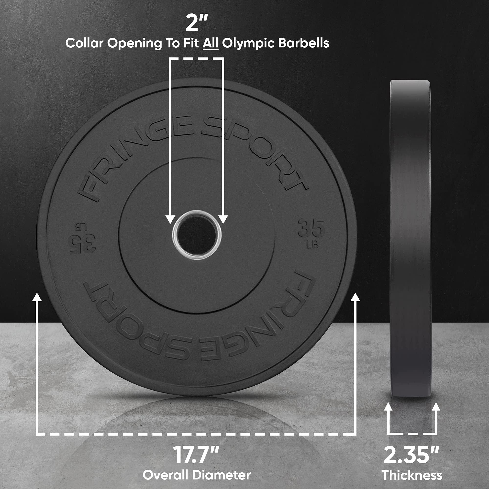 FringeSport Fringe Sport MILSPEC Bumper Plates Pair, 10lb - 55lb Black Rubber Weight Plates for 2\" Barbells, Low Odor Low Noise Olympic Bumper Plates for Intense Strength Training and Weight Lifting Sessions