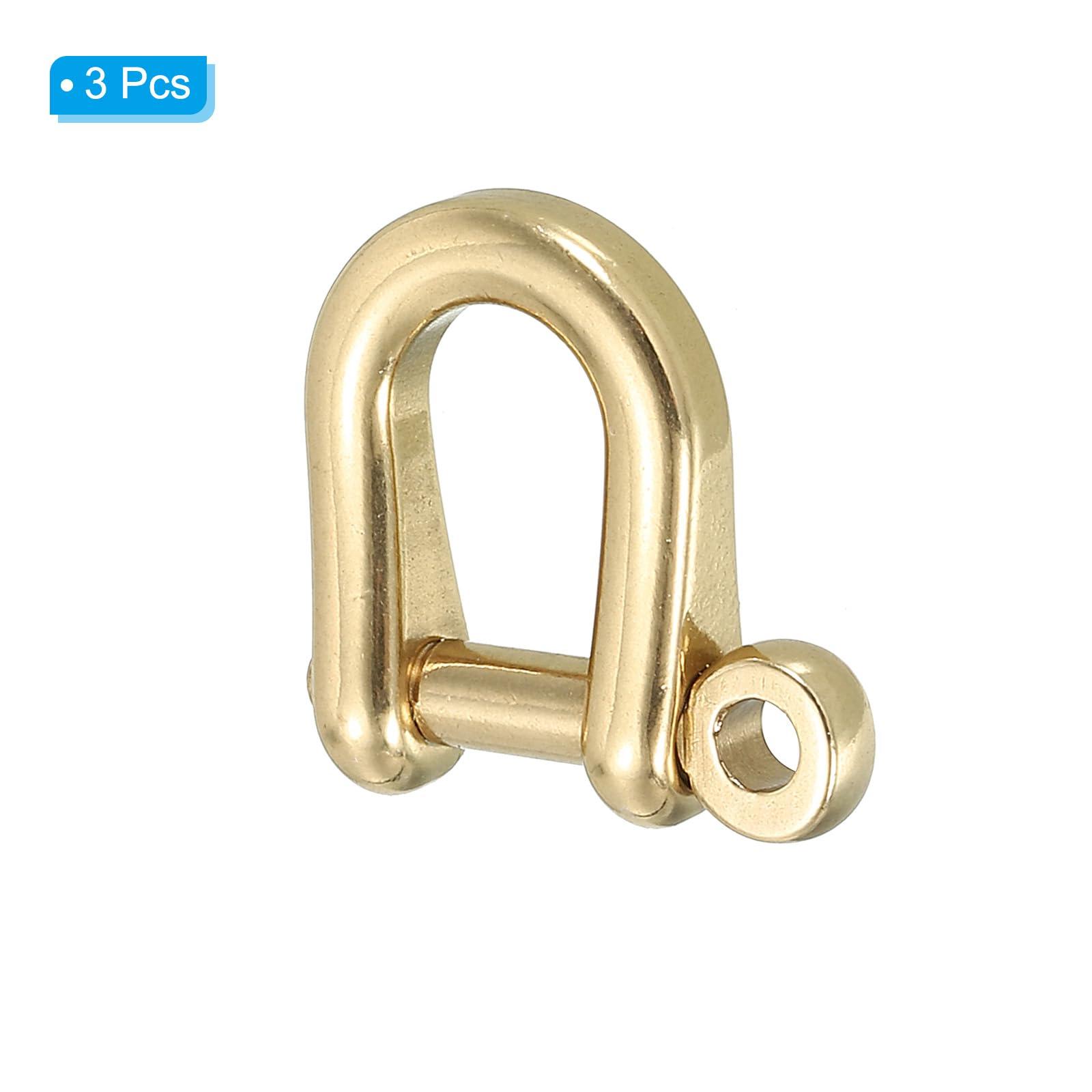 PATIKIL PATIKIL D-Ring Shackles, 3Pcs 1/4 Inch Inside Width Solid Brass U Shape Small Shackles for DIY Leather Craft Replacement