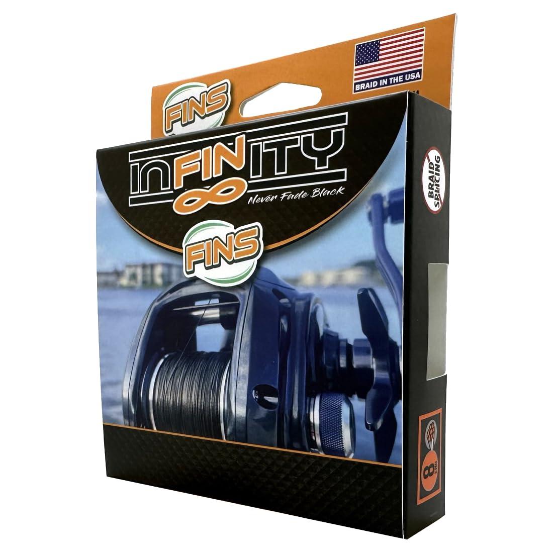 FINS FINS Infinity Braid - USA Made - Silky Smooth 8-End Jet Black Braided Fishing Line for Superior Casting and Quiet Performance in Guides - 1500 Yds - 65 lb
