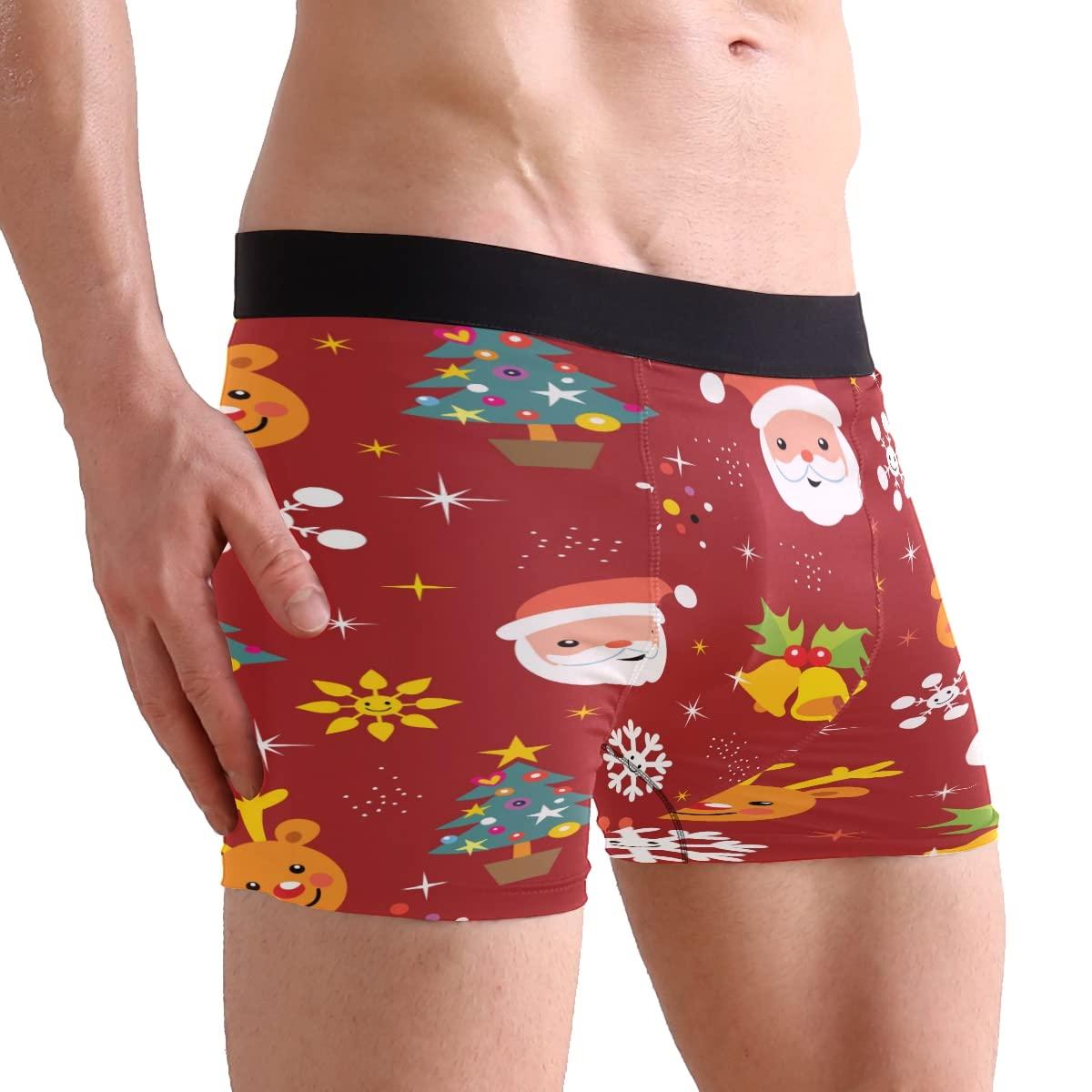 Bolaz Christmas Santa Deer Men's Underwear Red Xmas Men Boxer Briefs Comfort Soft Boxer Briefs