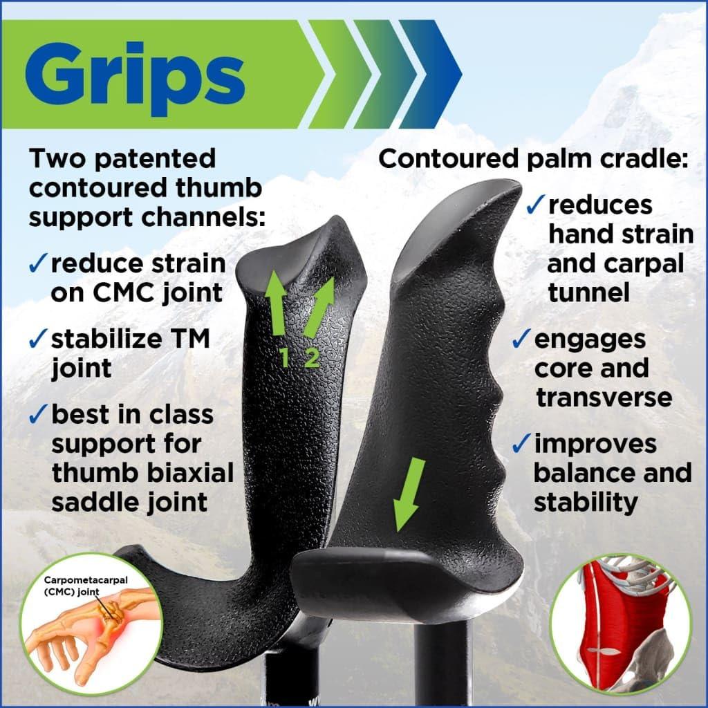 York Nordic York Nordic Motivator Walking Poles for Balance and Rehab - Patented Stability Grips - Lightweight, Adjustable, and Collapsible - 2 Pieces Adjustable w/flip Locks - Heights 4'6" up to 6'2" - 230 lbs