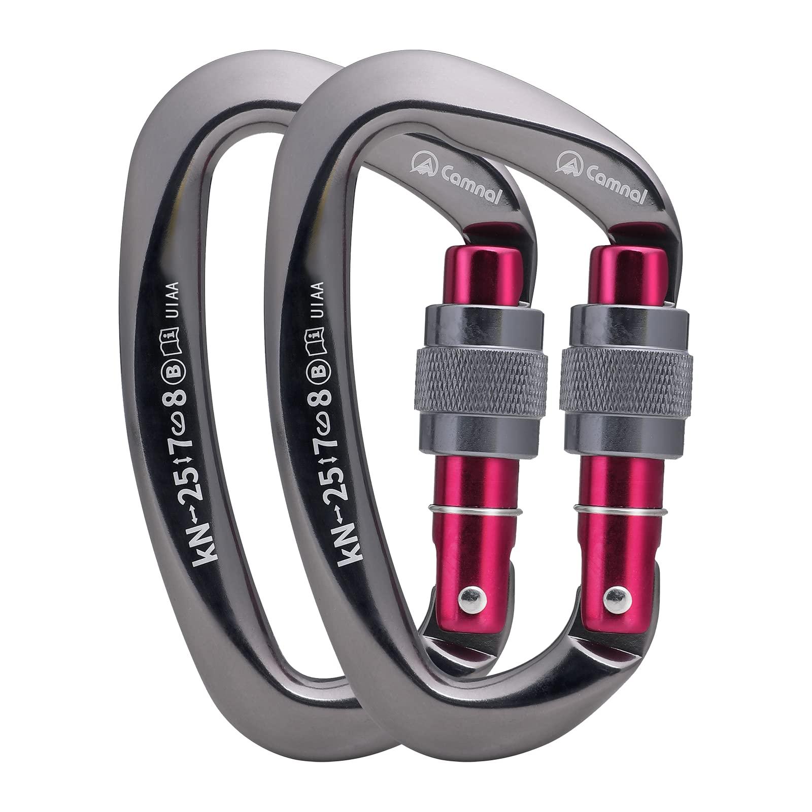 CAMNAL CAMNAL Heavy Duty Carabiner UIAA Certified Locking Carabiner 25KN (About 5620 lbs) Screw Lock Carabiner D Shape Carabiner Clip for Rock Climbing, Mountaineer, Aerial Work