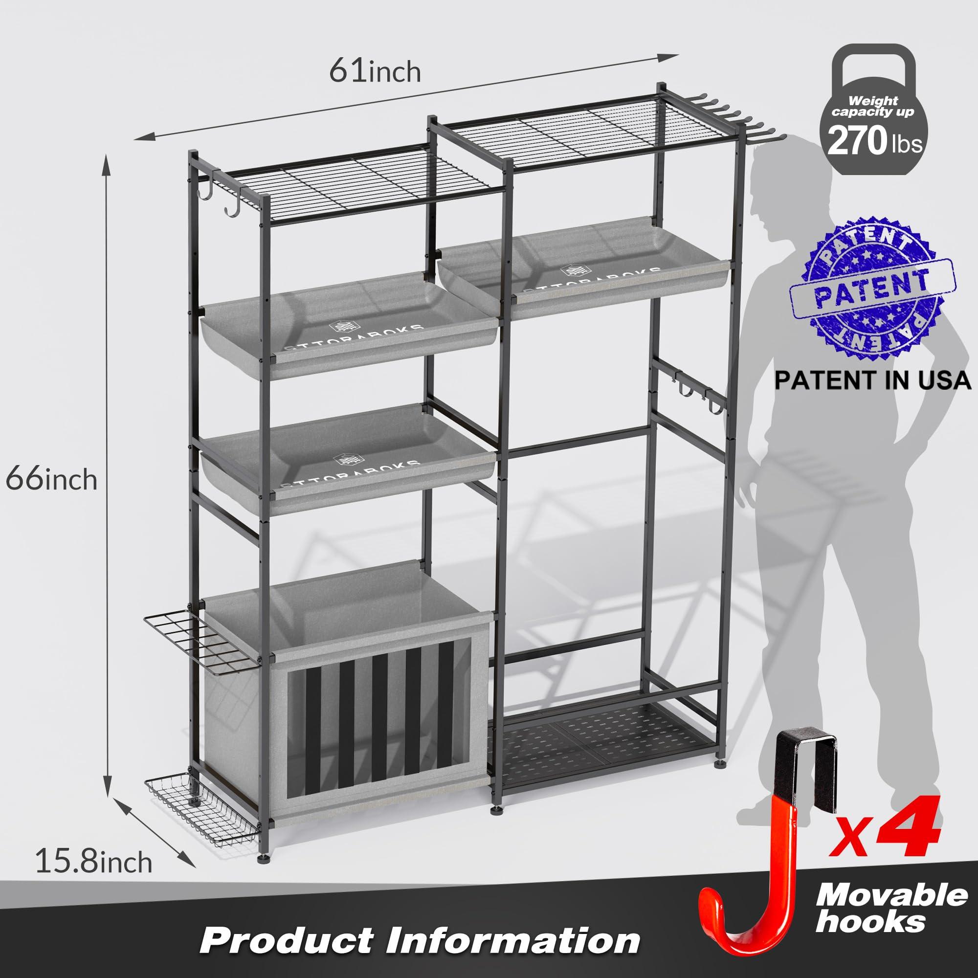 Sttoraboks Sttoraboks Garage Sports Equipment Organizer, Large Sports Storage Rack Fits 2 Golf Bags and Other Sports Equipment, Sports Ball Gear Storage Stand with Oxford Baskets and Hooks for Indoor, , Black