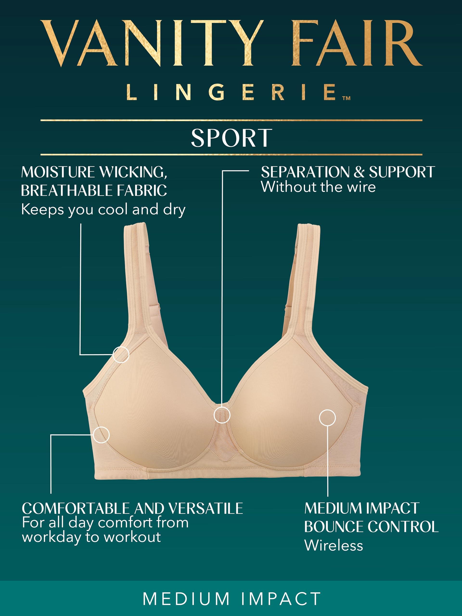 Vanity Fair Vanity Fair womens Wireless Medium Impact Plus Size Padded Sports (36c-44ddd) Bra, Wireless - White, 44DDD US