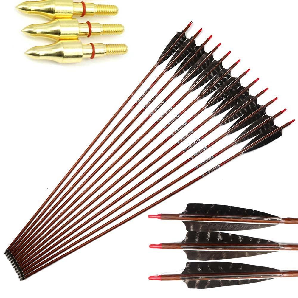 ACCMOS Spine 700 Arrow 32 Inch Arrow Target Practice Arrow Hunting Arrow Carbon Arrows Compound Bow Recurve Bow Adult Youth Archery Indoor Outdoor Shooting Field Tip 12pc Wooden Wood-Like