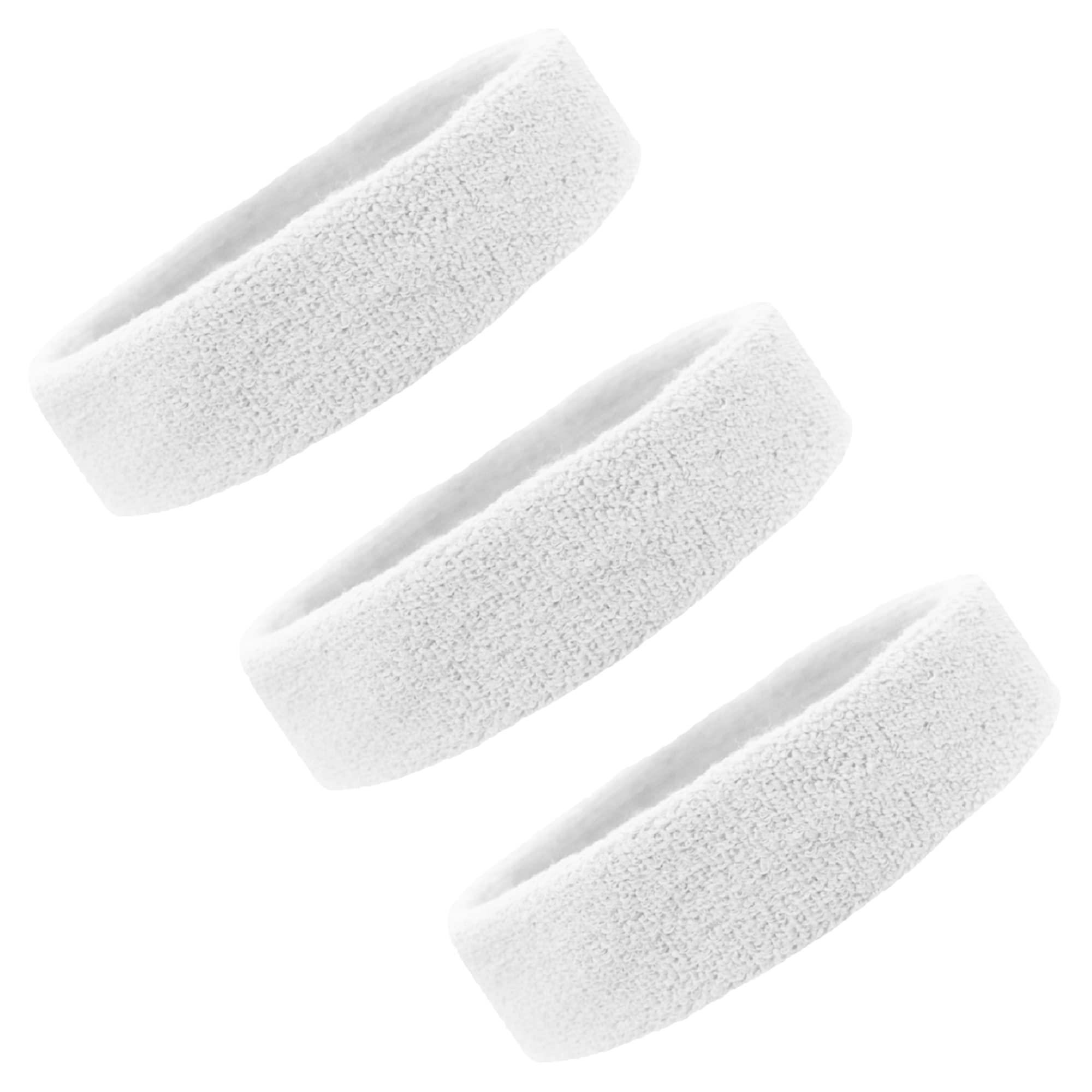 Kenz Laurenz Kenz Laurenz Sweat Bands/Headbands for Women Men/Elastic, Sports, Athletic Stretchy Bands, Workout Running Basketball Tennis, Moisture Wicking Terry Cloth Set Keep Sweat Hair Out (White)