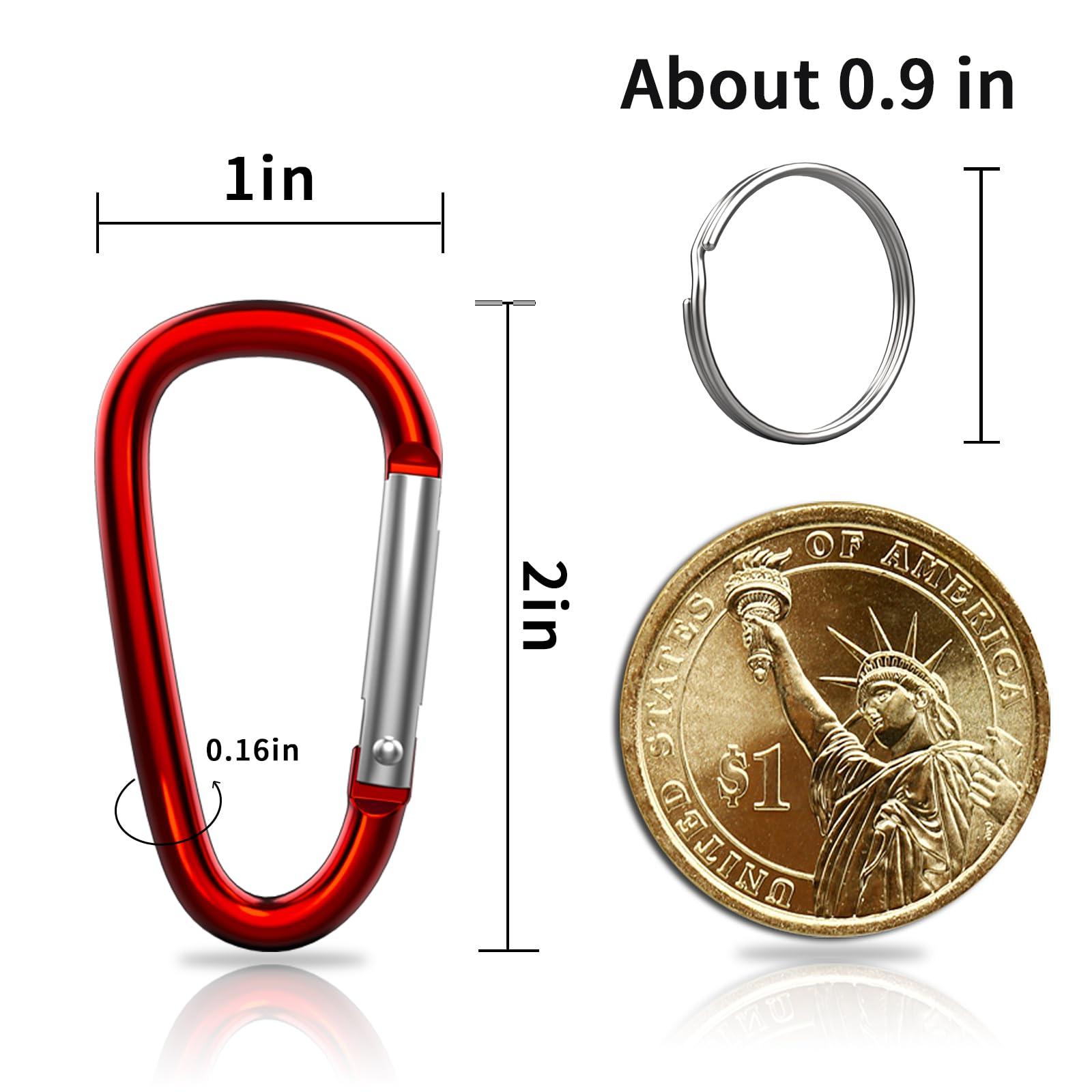 XIECHANEE XIECHANEE 30PCS 2\" Carabiner Clips, Small D Shape Carabiner Clips with Key Rings and Wire Keychain Cable, Multicolor