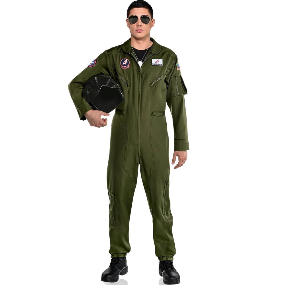 Amscan Party City Maverick Flight Suit Costume for Men - Top Gun Costume Includes Polyknit Jumpsuit & Name Badges - Costumes for Halloween, Birthday Parties & Themed Events