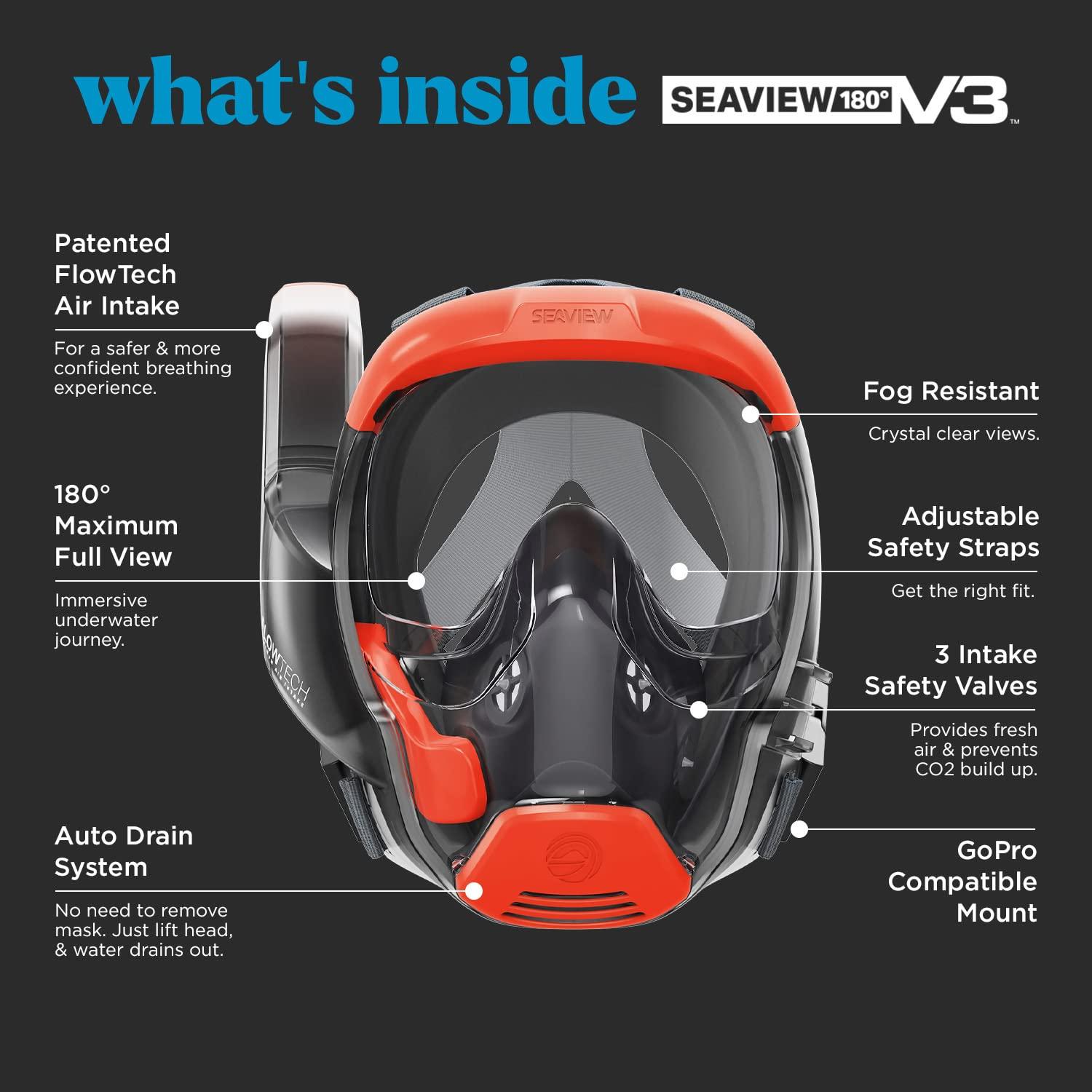 Seaview 180 Seaview 180 V3 Full Face Snorkel Mask Adult- The V3 is The Perfect Snorkeling Gear for Adults- Snorkel Mask with 180 Panoramic Viewing and Up to 600% Easier Breathing- Patented Flowtech Air Intake