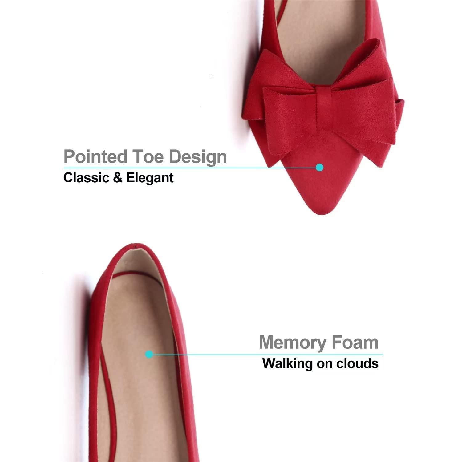 Hee grand Hee grand Cute Bow-Knot Pointed Toe Ballet Flats for Women Comfort Work Shoes Suede Dress Shoes Casual Slip on Loafers,Red 10.5