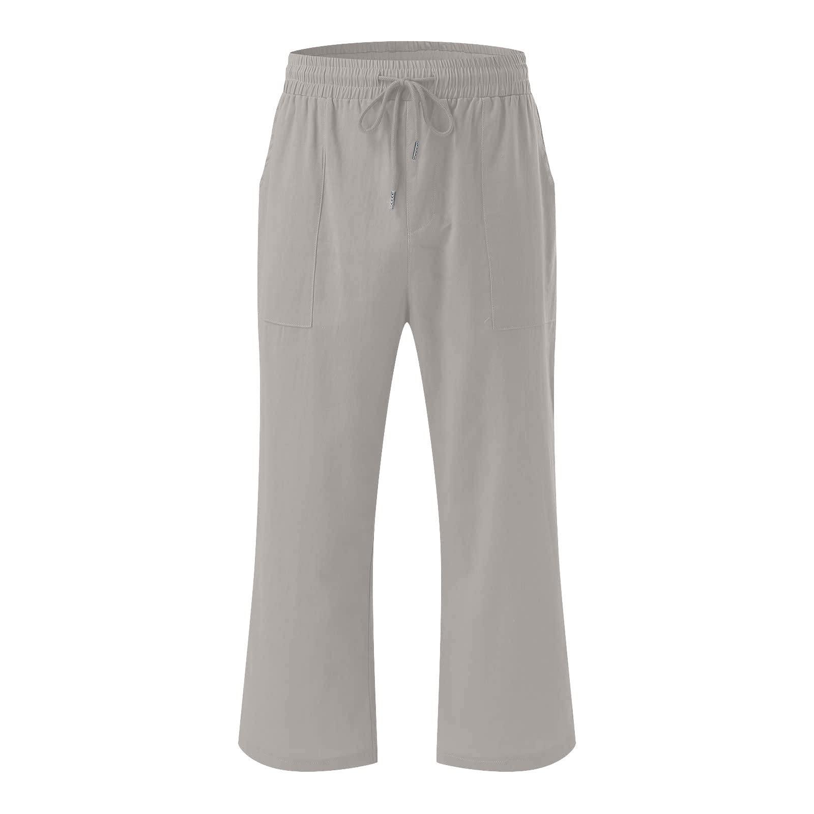 SMIDOW Womens Wide Leg Capris Casual Summer Elastic High Waist Cotton Linen Carpi Pants Loose Comfy Cropped Lounge Trousers