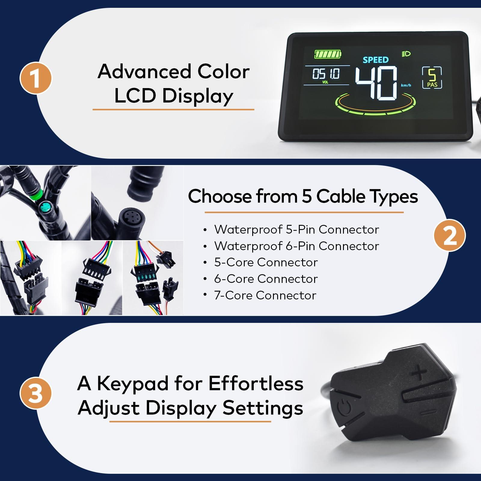 Mcezdy Mcezdy Ebike Display, UART No. 2 Protocol, 24V-60V Colorful Cycling Computer with Charging Port for Mobile Devices, Ebike LCD Display to Enrich Cycling Journey