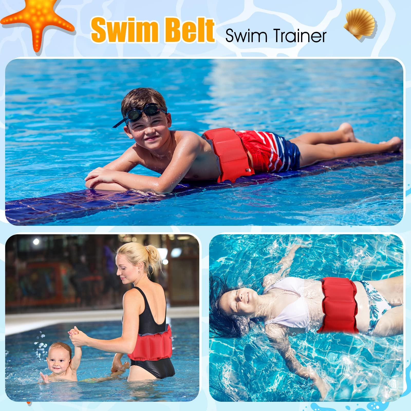 Lewtemi Lewtemi 1 Pcs Inflatable Swim Belt Pool Flotation Portable Waist Floatation Aid for Adults Adjustable Floating Swimming Training Aid Waist Belt with Buckle and Rope for Beginner(Red and Blue)
