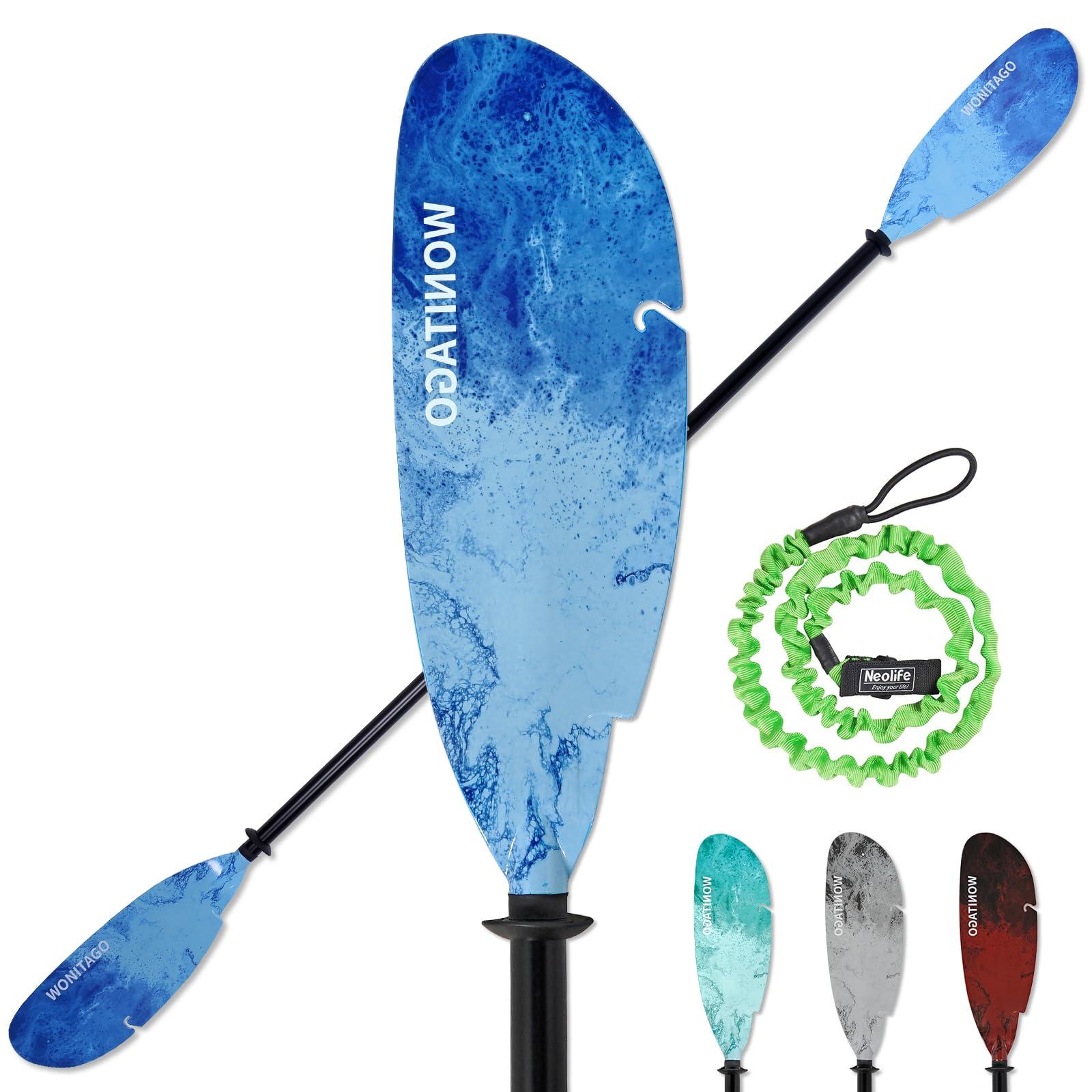 WONITAGO WONITAGO Angler Kayak Paddles Aluminum Paddle with Plastic Blades and Paddle Leash, Floating Adjustable Fihsing Kayak Oars, 3 Piece, 230-250cm/90-98 inch Blue