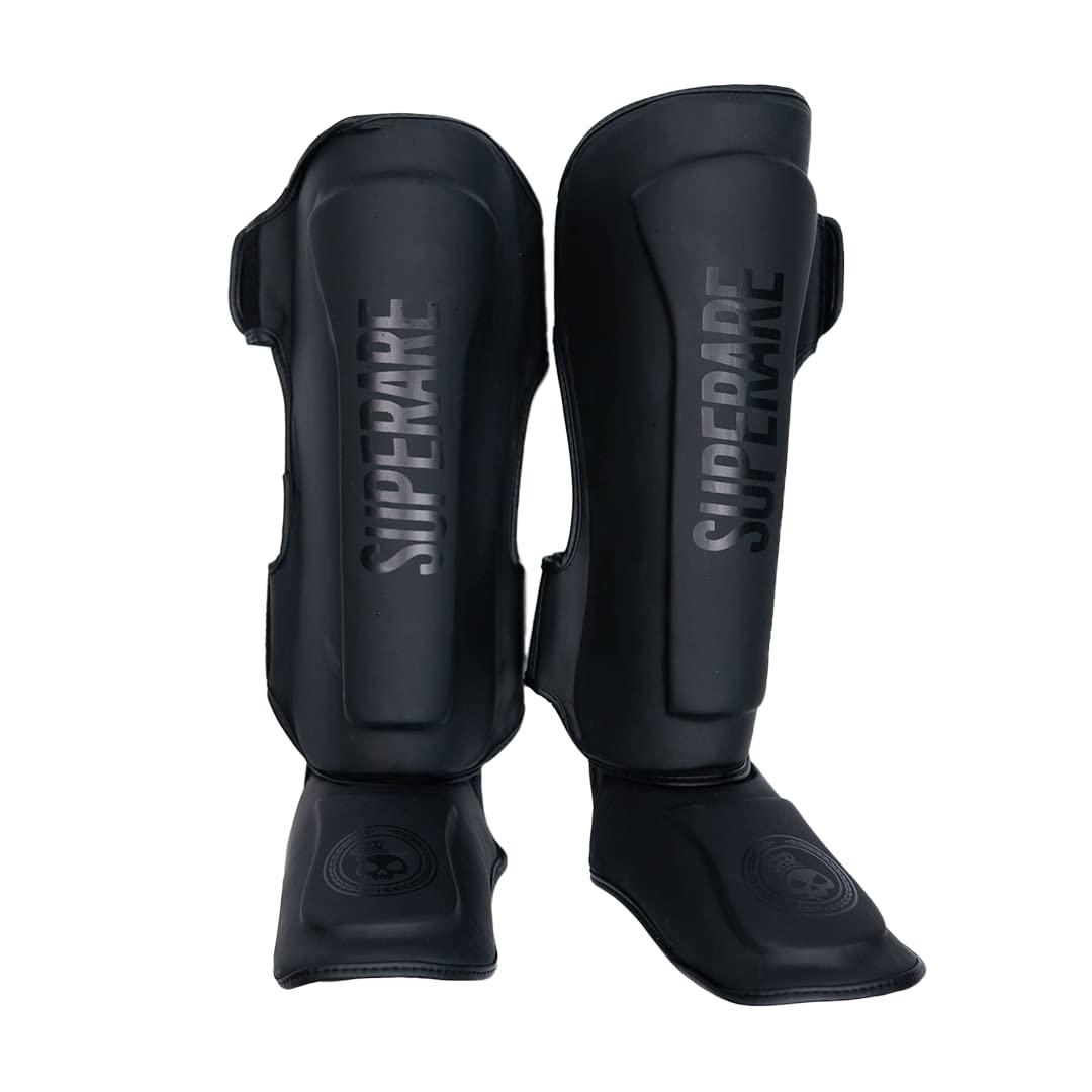 Superare Fight Goods Superare V Series Shin Guards - Muay Thai, Martial Arts Shin Guards for Kicking, Sparring and Training, Protective Gear with Adjustable Straps, Molded Foam, Secure Fit for Men and Women(XL, Black)