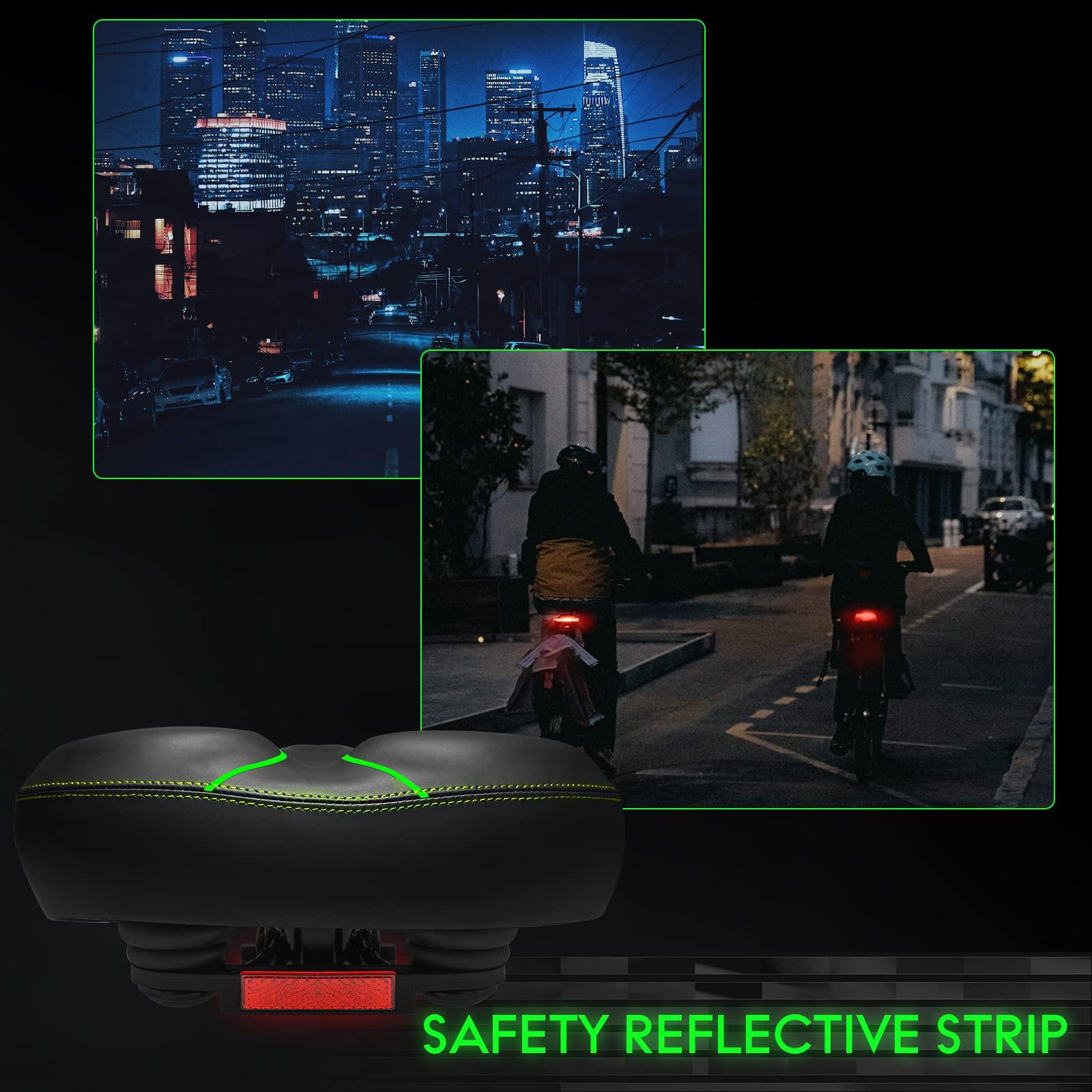 WUVOP Oversized Bike Seat, Wide Bicycle Seat for Women Men Comfort, Universal Waterproof Bike Saddle Replacement with Safety Reflective Strip for Peloton, Exercise Bikes, Cruiser, City Bikes