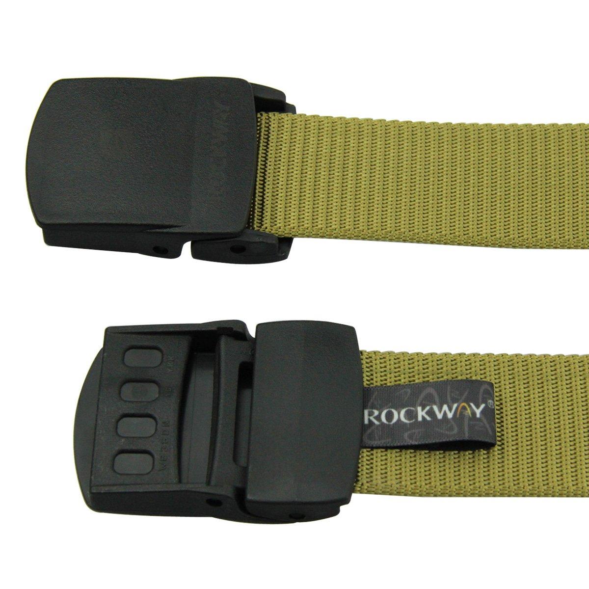 Rockway Rockway Men's Nylon Webbed Belt with YKK Dupont Plastic Buckle, Nickel Free Airport Friendly Khaki (X-Large)