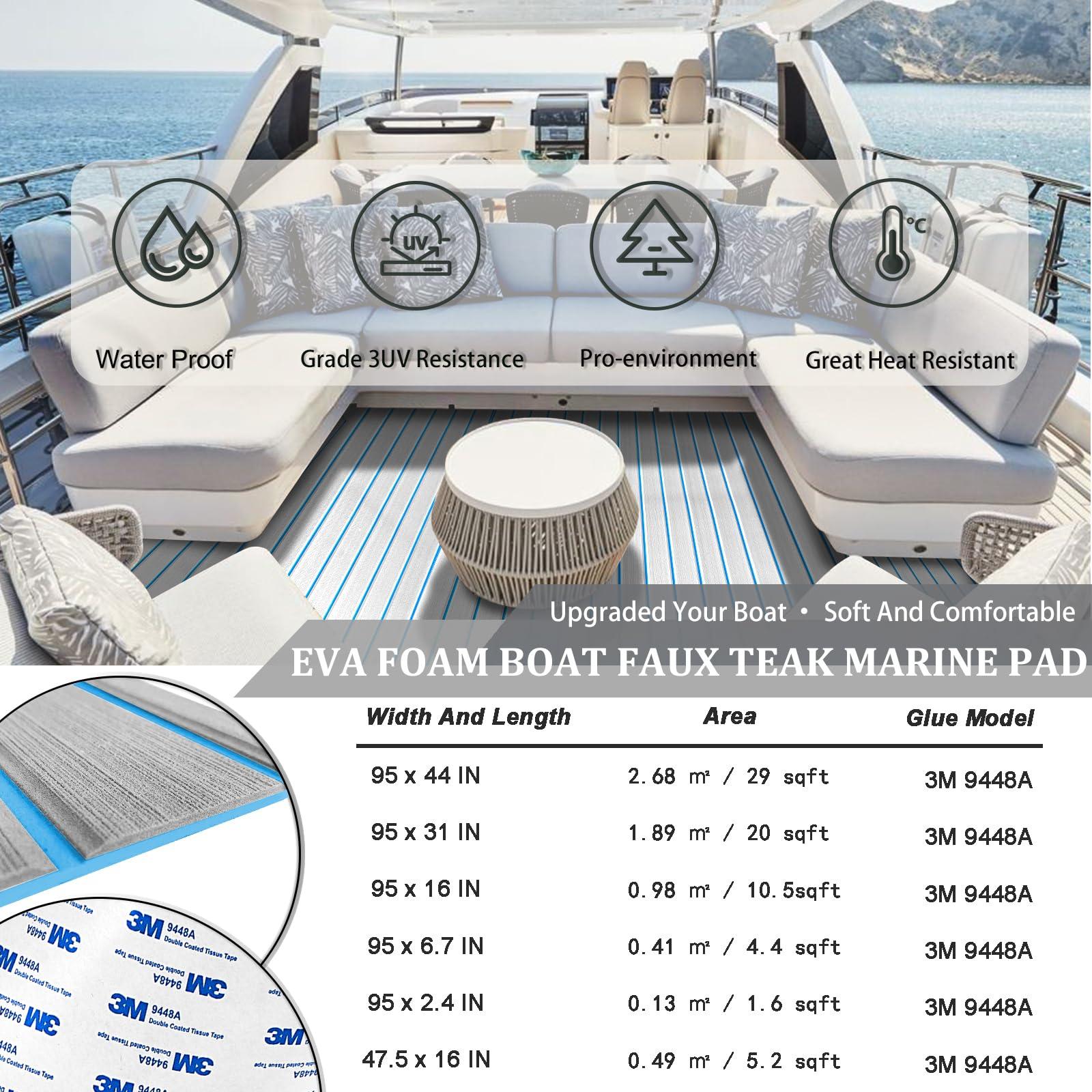 HXBYX HXBYX EVA Foam Boat Flooring with 3M Self-Adhesive Backing DIY Boats Decking Marine Sheet Faux Teak Material,Non-Slip Cooler Pads for Kayak Yacht SwimPool RV 95"x44"/31"/16"/6.7"/2.4",47.5"x16"