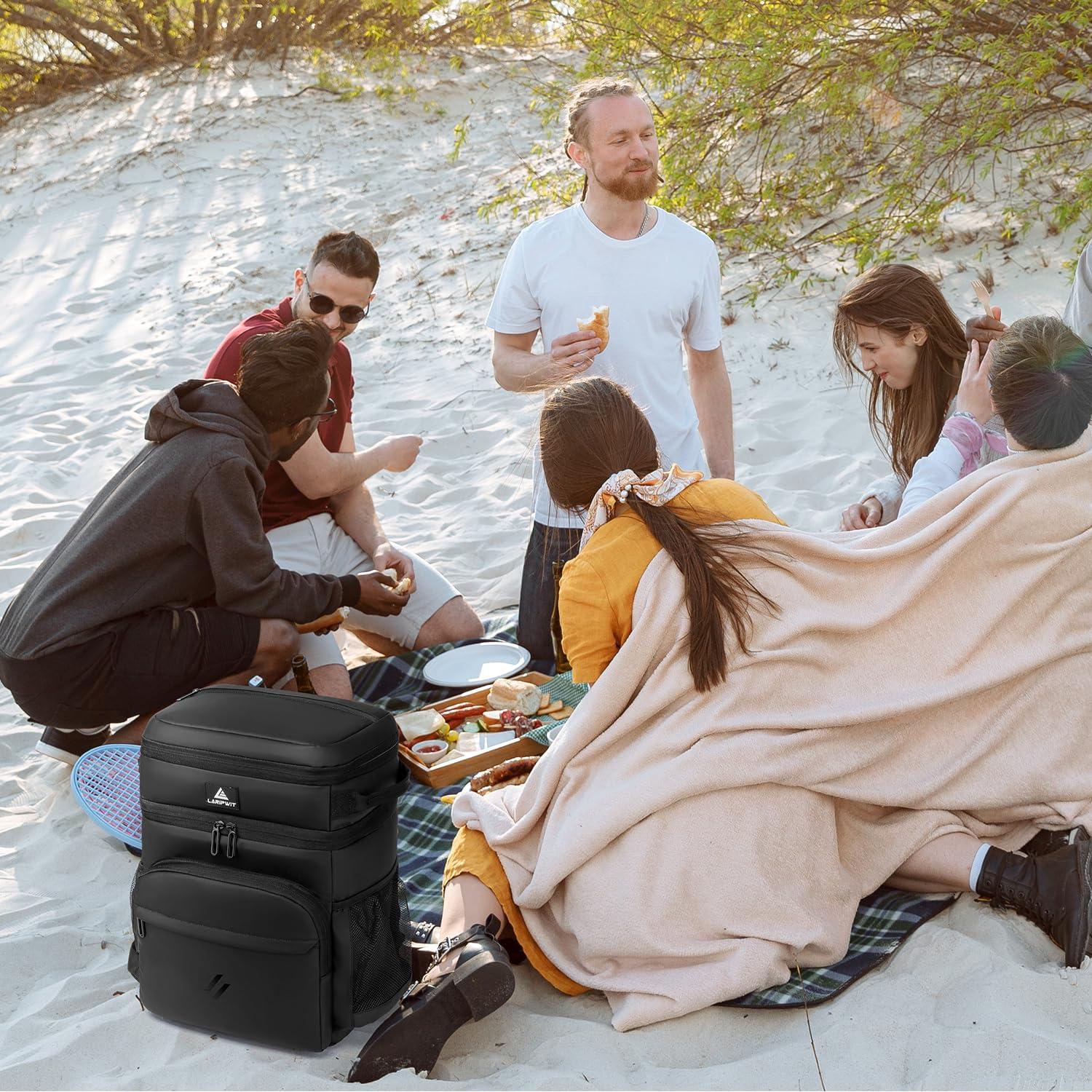 Laripwit Laripwit 54 Cans Backpack Cooler Insulated Leak-Proof Large Leather Cooler Backpack Double Deck Lunch Backpack for Men Women - Perfect Soft Cooler Bag for Work, Camping, Picnic, Beach, Hiking