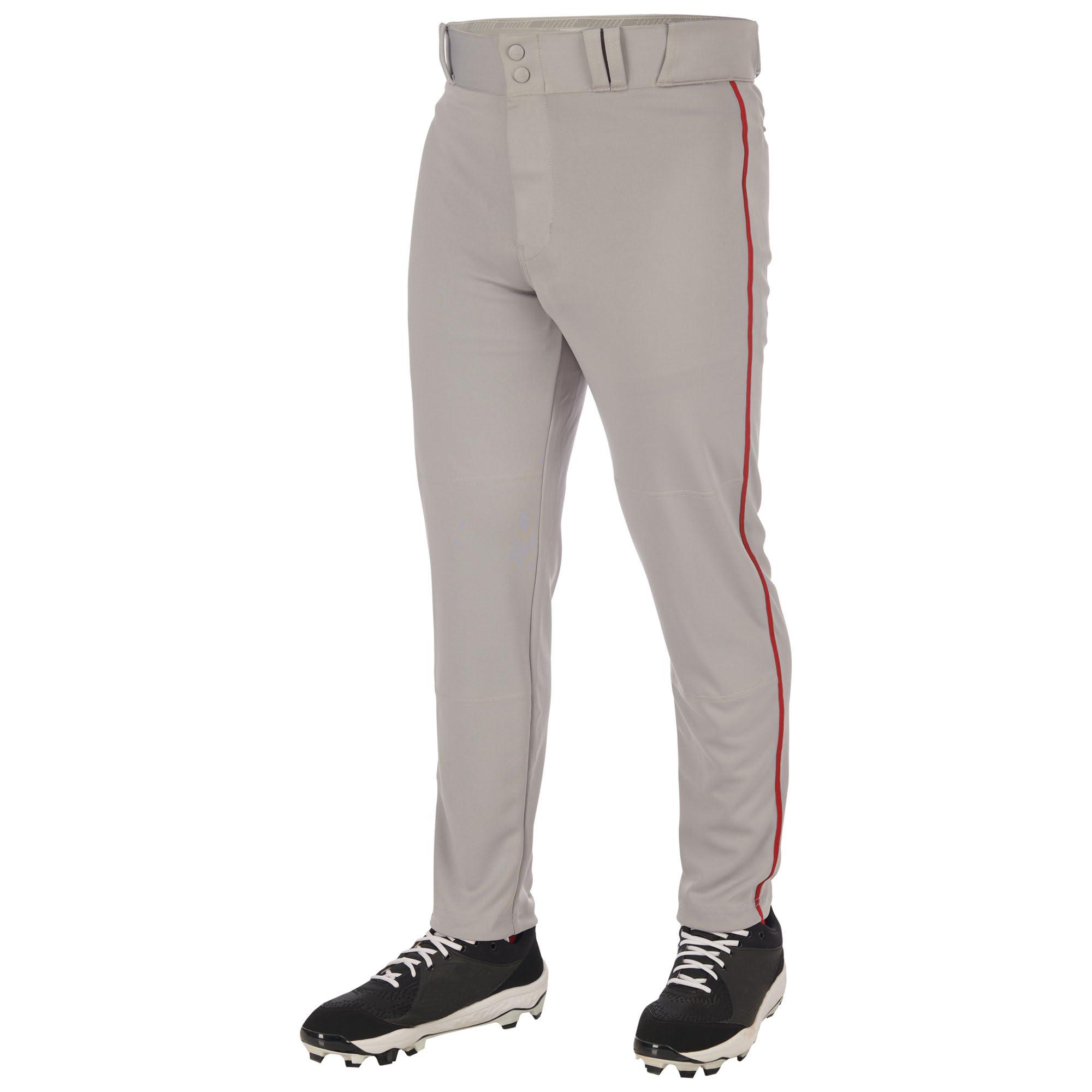 CHAMPRO CHAMPRO Standard Triple Crown 2.0 Tapered Bottom Baseball Pants with Braid, Grey, Scarlet