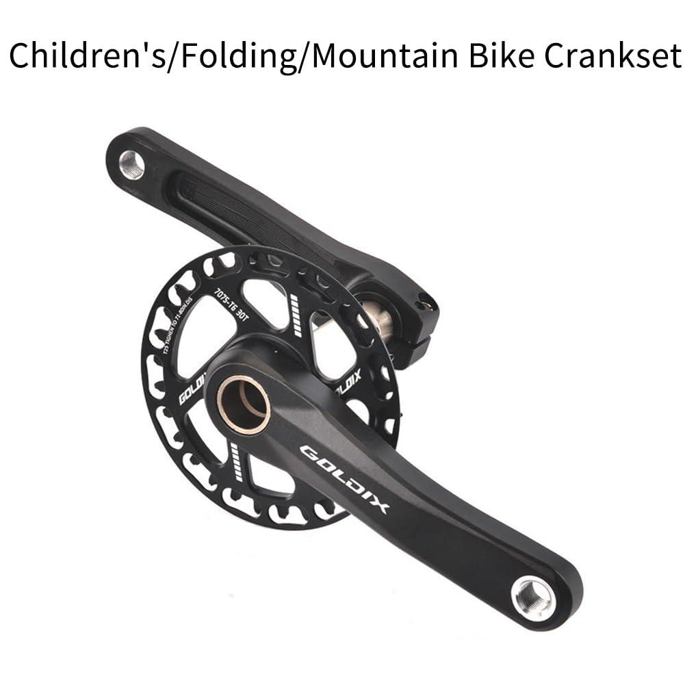 MLIKYRGK Childrens Mountain Bike Crankset,110/127/140/150/155/160MM GXP Bike Crank Arms,Hollow Integrated Folding Bicycle Crank,Wide 28/30/32/34/36T Single Speed Round Narrow Chainring 7-12S With BB(30T,110mm)