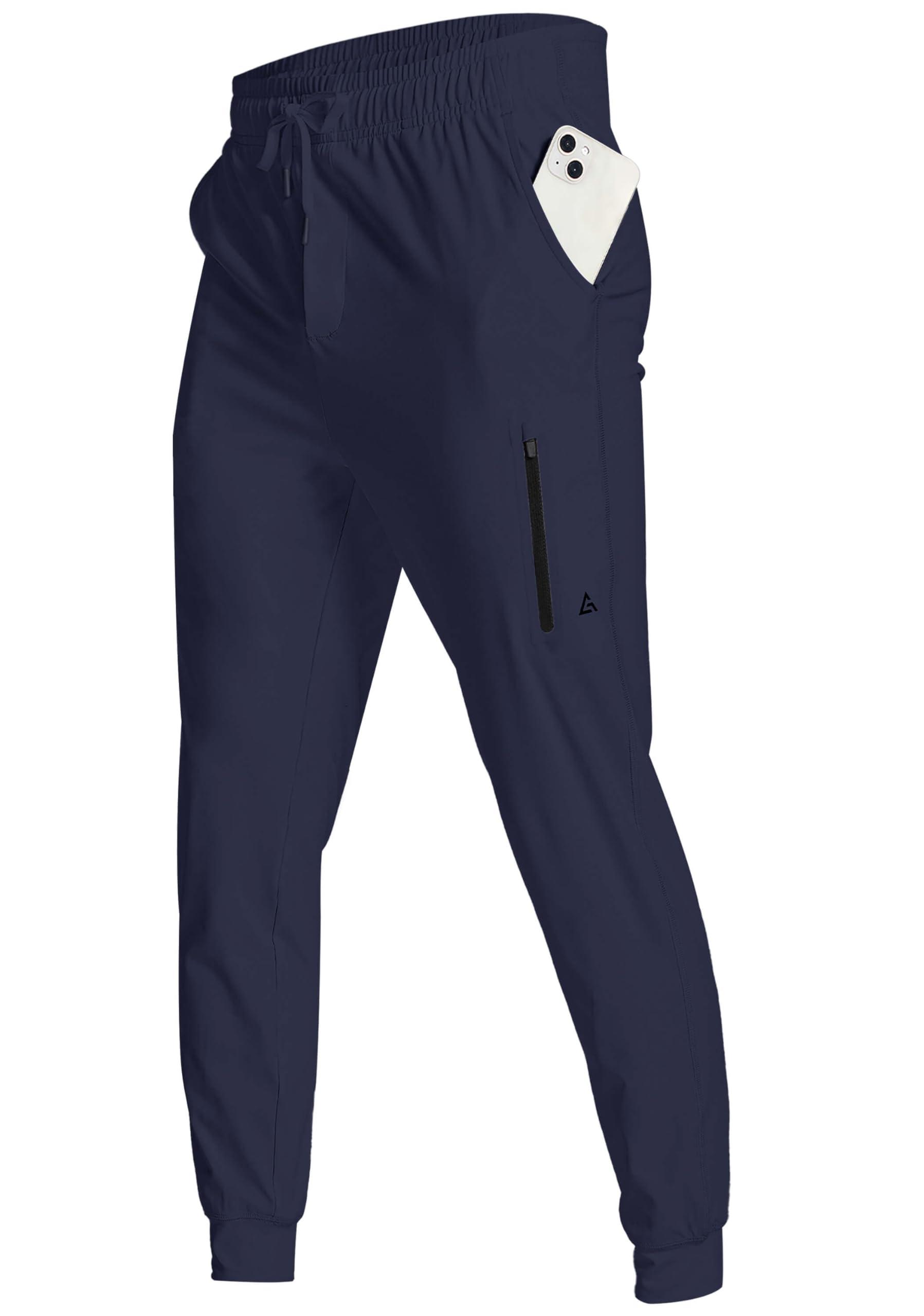 YOVVI YOVVI Men's Athletic Joggers Stretch Sweatpants with Zipper Pockets Lightweight Running Workout Gym Track Golf Jogging Training Sweat Pants for Men(Dark Blue,3XL)