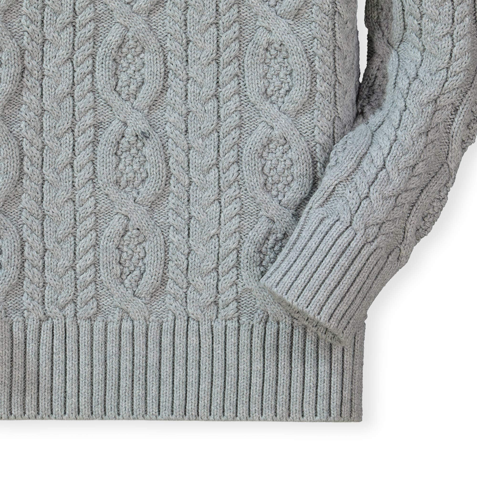 Hope & Henry Hope & Henry Boys' Long Sleeve Mock Neck Cable Sweater with Button Placket Gray Heather