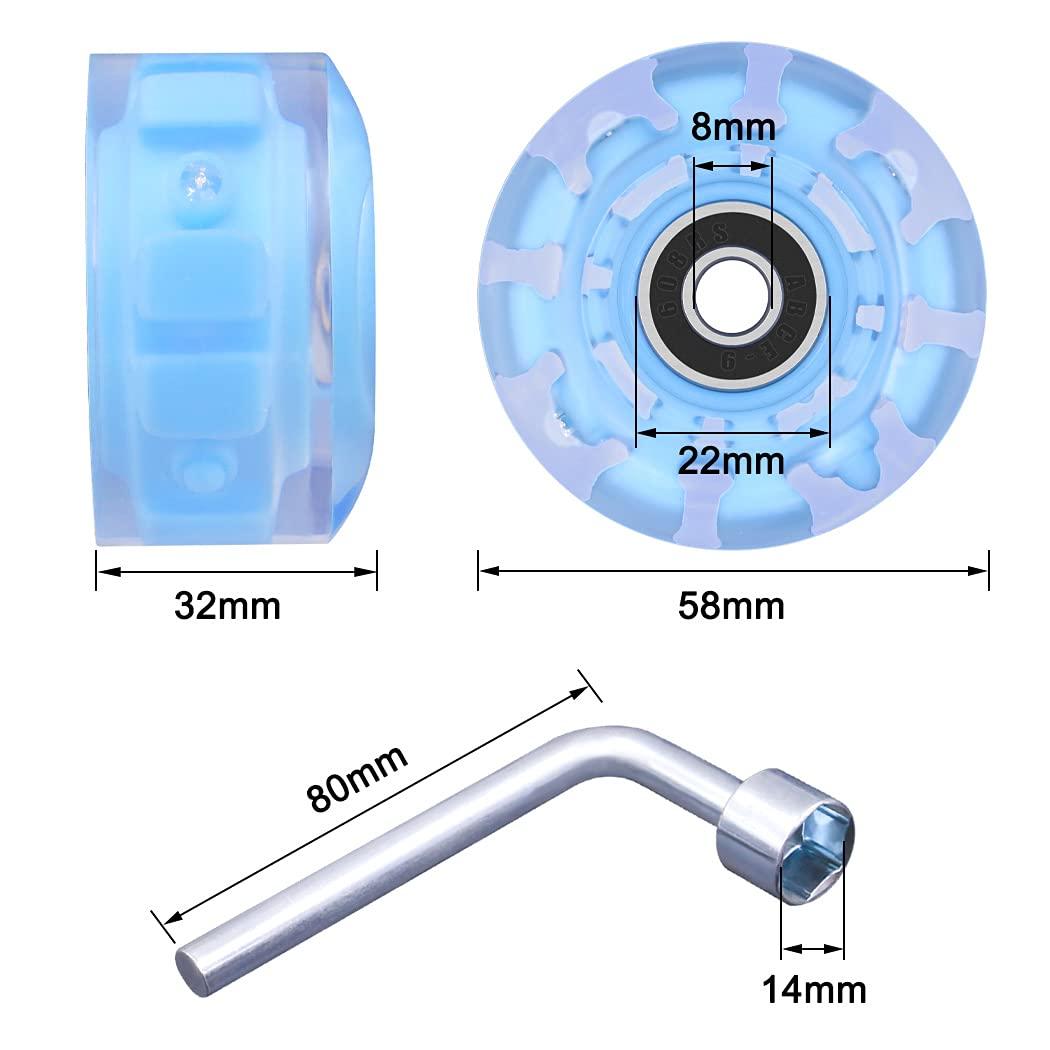 Tanzfrosch Tanzfrosch 8 Pack Roller Skate Wheels with Bearings Installed Quad Light Up Wheels for Double Row Skating and Skateboard 82A 32mm x 58mm