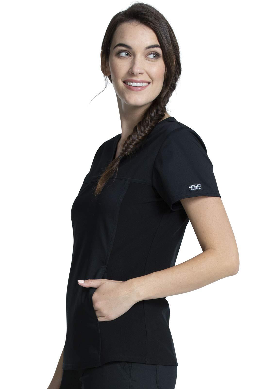 Cherokee Cherokee Scrub Pant for Women Natural Rise Flare Leg Drawstring Bottoms with 3 Pockets & Fade Resistant Fabric Plus Size - WW2875, 5XL, Black