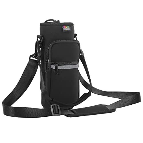 Nuovoware Nuovoware Water Bottle Carrier Bag, 25oz/32oz Bottle Pouch Holder, Adjustable Shoulder Hand Strap 2 Pocket Sling Neoprene Sleeve Sports Water Bottle Accessories for Men/Women Hiking Travelling, Black