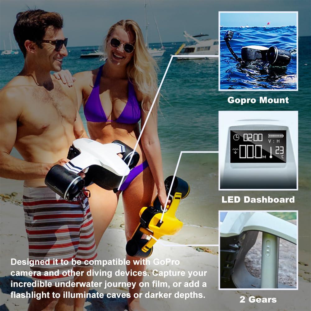 CAMOLECH CAMOLECH ROBOSEA Seaflyer Seascooter 800W Underwater Scooter 100ft Depth Water Propellers Diving Equipment for Swimming Pool Sea (White)