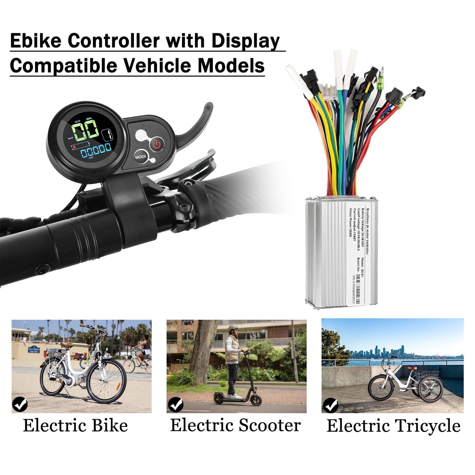 CSBST CSBST 24V 36V 48V Electric Scooter Controller Kit 350W Ebike Brushless Motor Controller Ebike Display with Thumb Throttle Electric Scooter Speed Controller Electric Bike Bicycle Controller