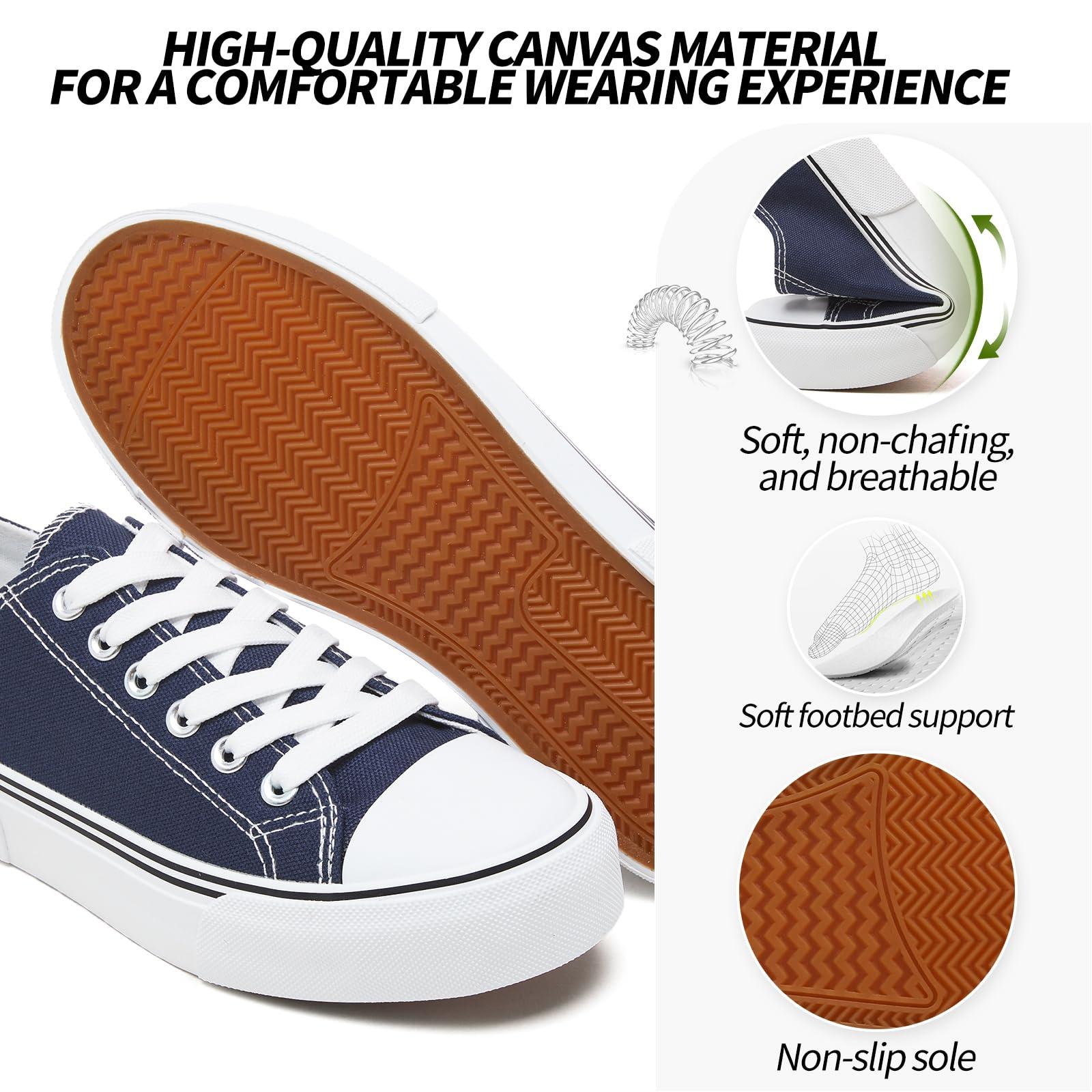 Adokoo Adokoo Canvas Tennis Shoes for Women Low Top Casual White Navy Sneakers for Women Lace Up Fashion Comfortable Walking Shoes (Navy,7.5)
